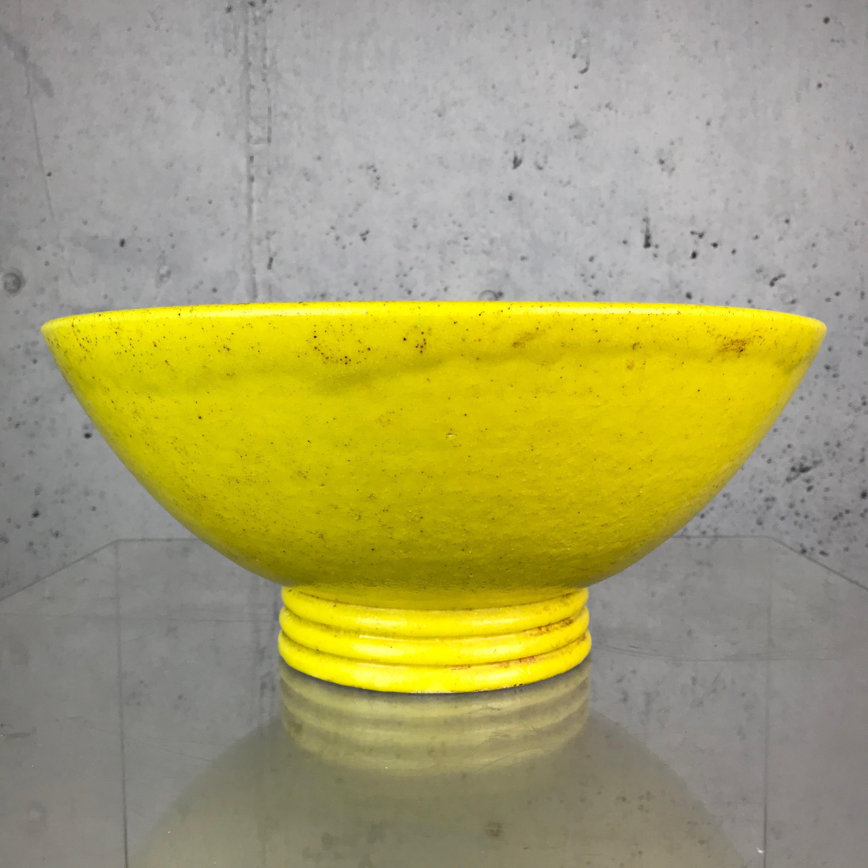 Beautiful large Art Deco stoneware coupe bowl made by renown French potter Edmond Lachenal circa 1920s. Exceptional size at 13.25
