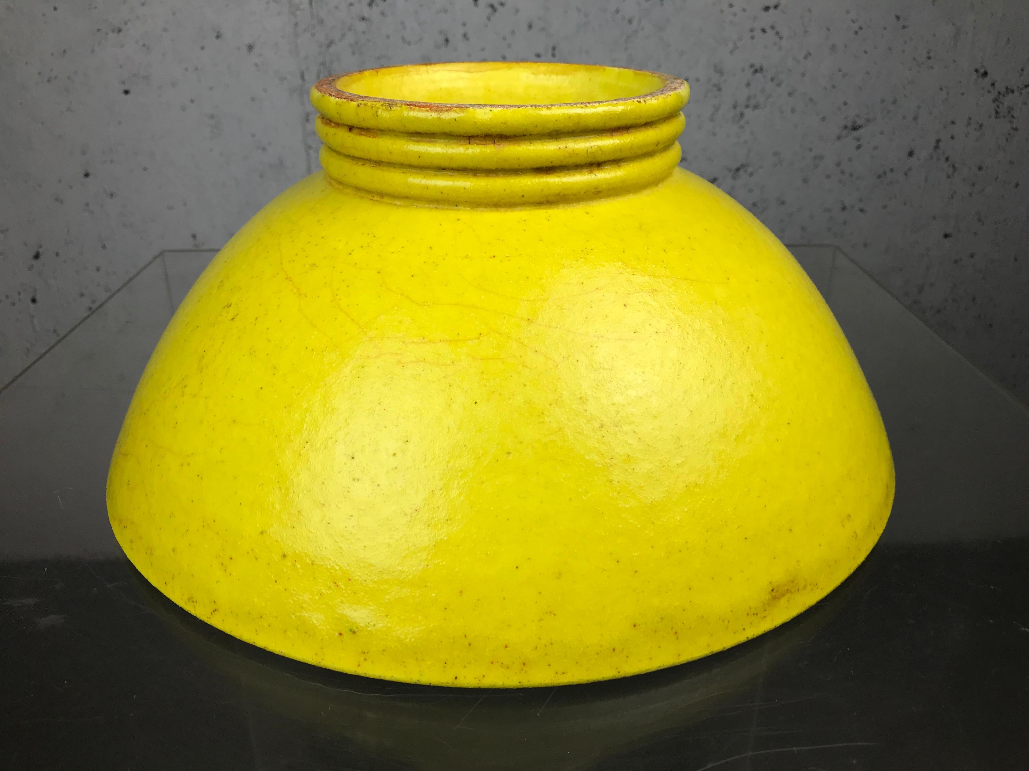Large Stoneware Coupe Bowl in Yellow Glaze by French Potter Edmond Lachenal 4