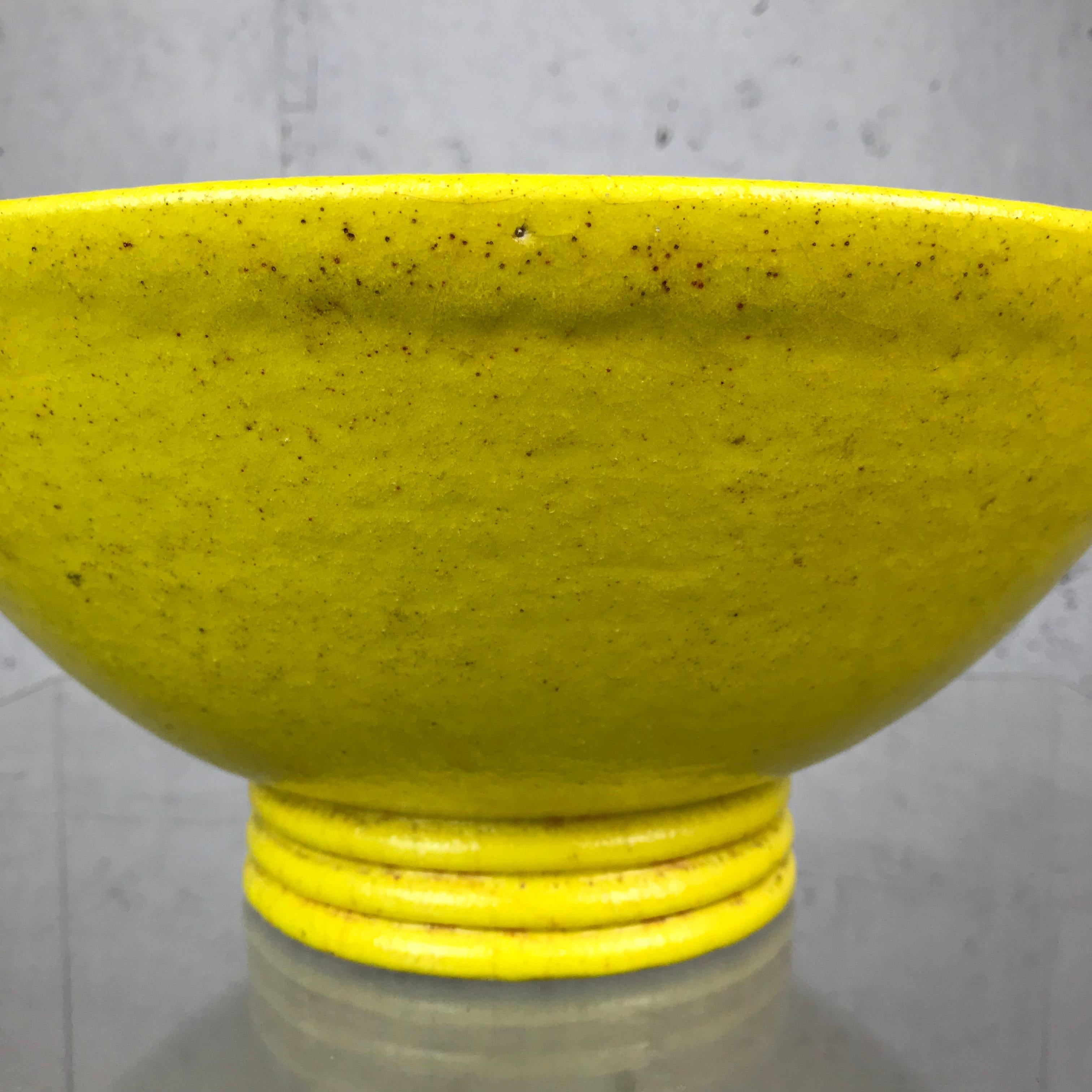 Fired Large Stoneware Coupe Bowl in Yellow Glaze by French Potter Edmond Lachenal
