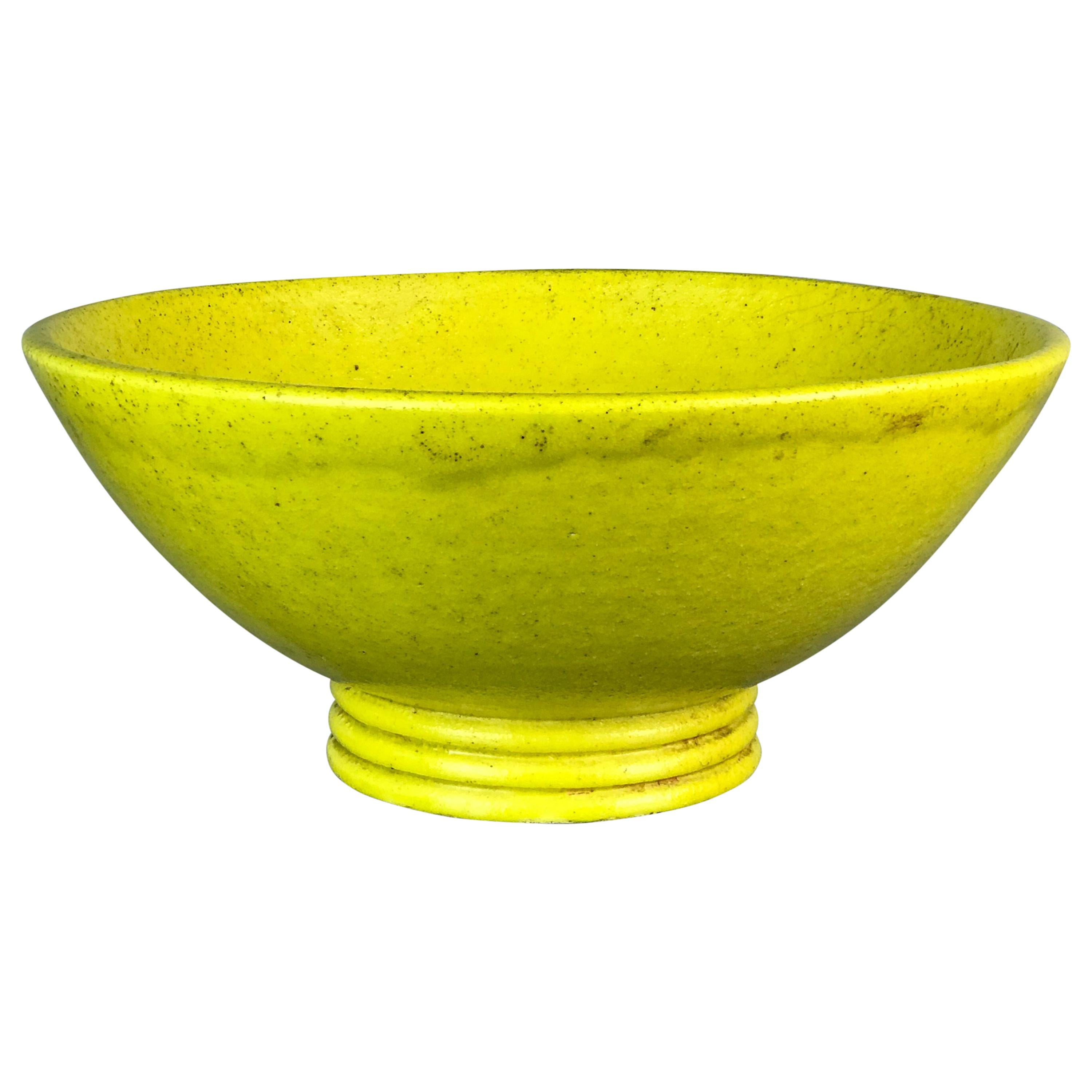 Large Stoneware Coupe Bowl in Yellow Glaze by French Potter Edmond Lachenal