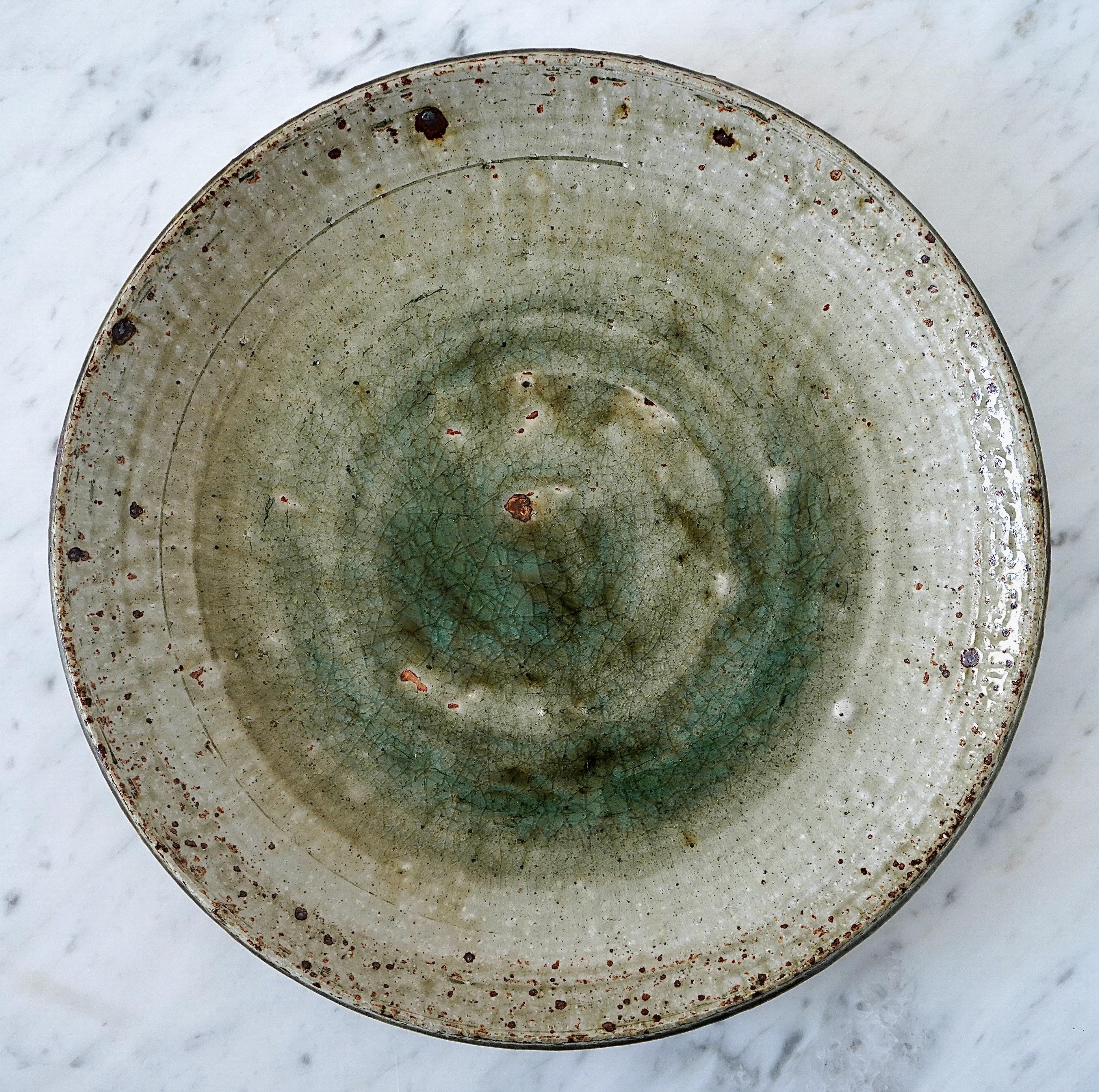 Turned Large Stoneware Dish by Marianne Westman for Rorstrand, Sweden, 1960s For Sale