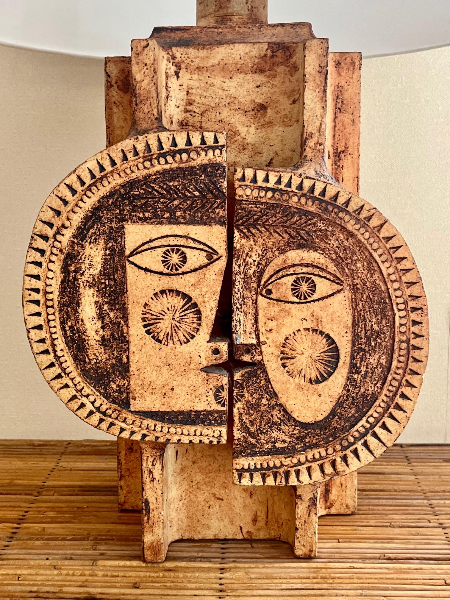 Large stoneware lamp, Roger Capron et Jean Derval, Vallauris, 1970. In Good Condition In Paris, Ile-de-France