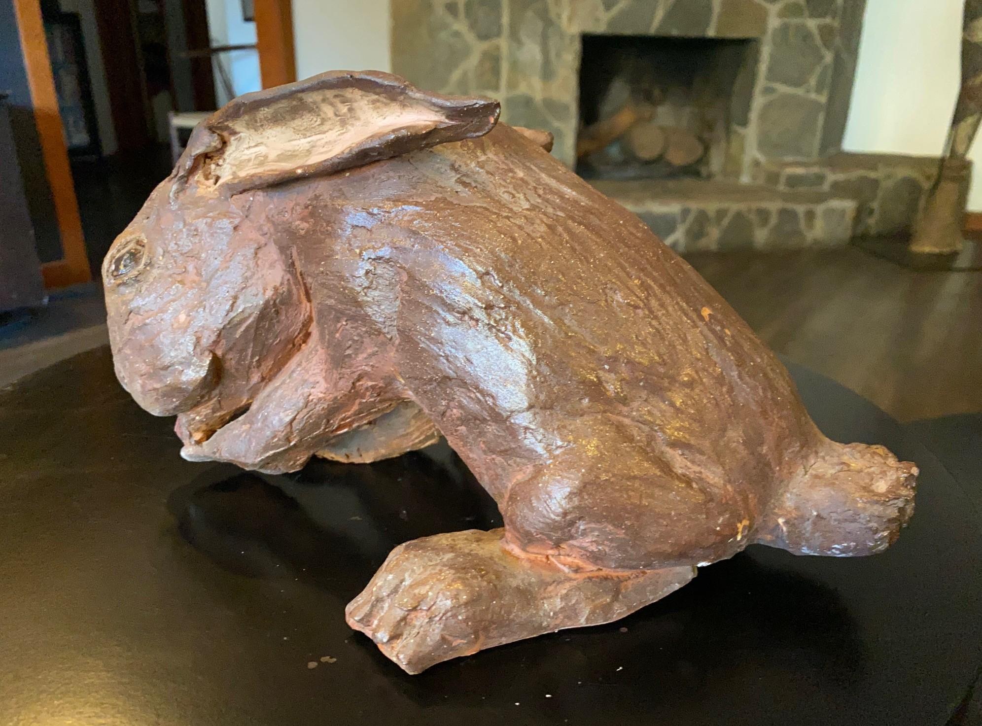 Large Stoneware Pottery Rabbit Bunny Animal Sculpture in vendita 3