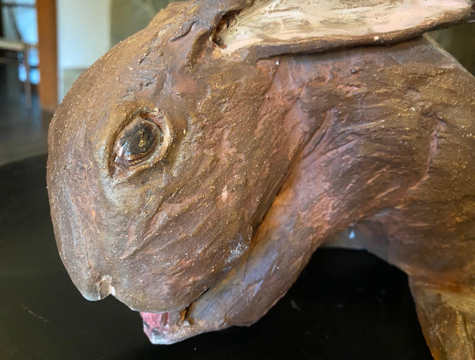 Large Stoneware Pottery Rabbit Bunny Animal Sculpture in vendita 5