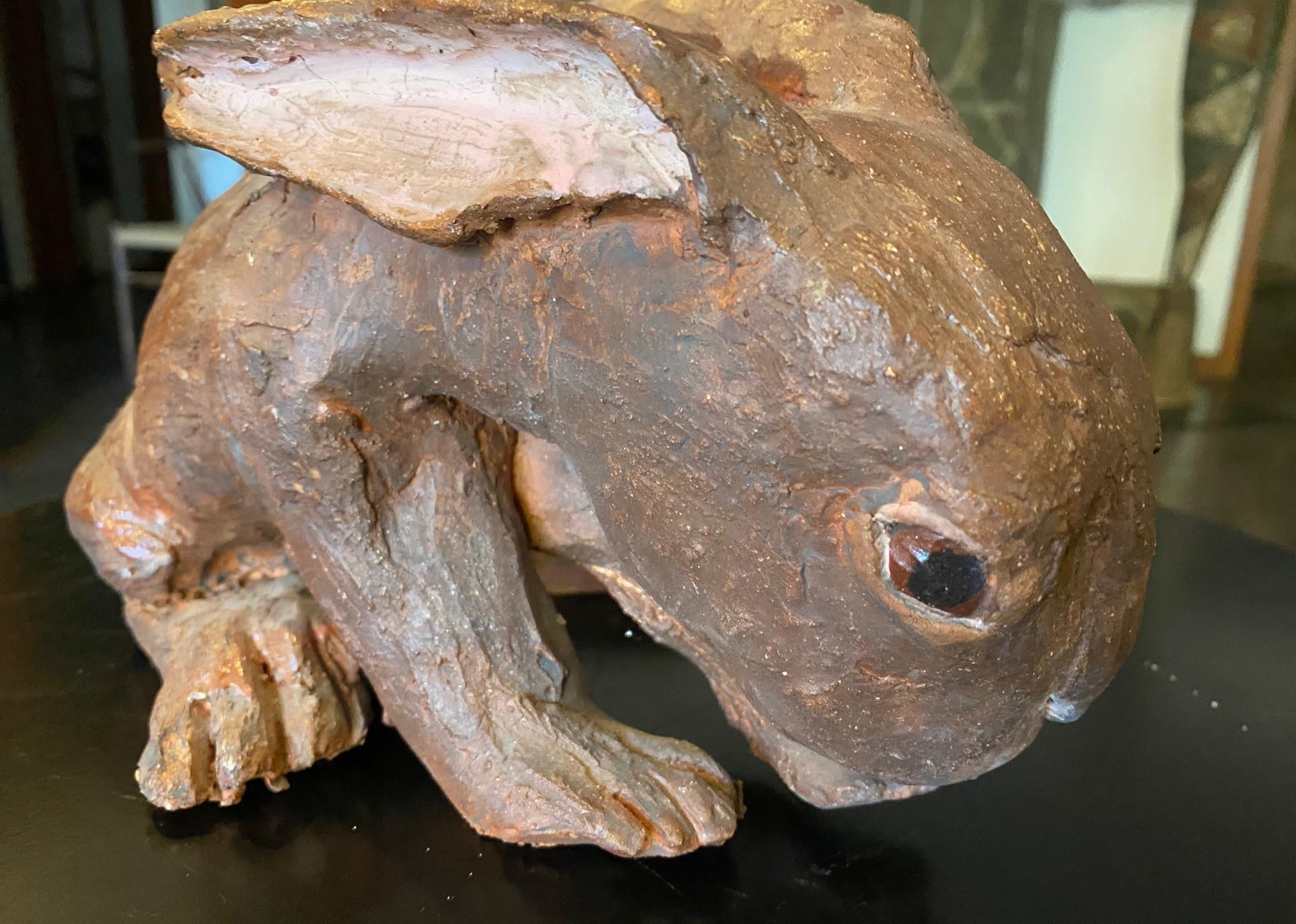 Large Stoneware Pottery Rabbit Bunny Animal Sculpture in vendita 6