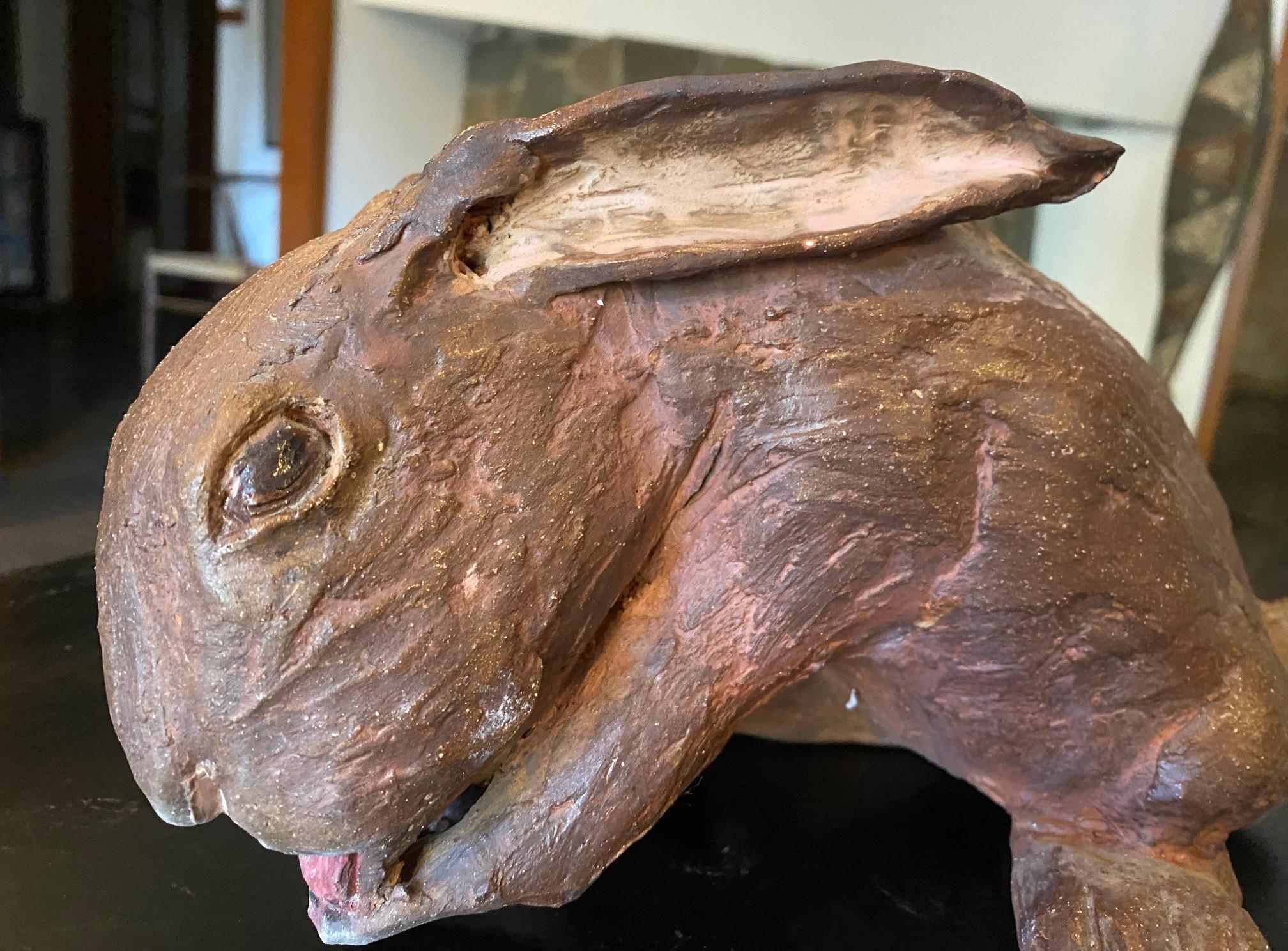 Moderno Large Stoneware Pottery Rabbit Bunny Animal Sculpture in vendita