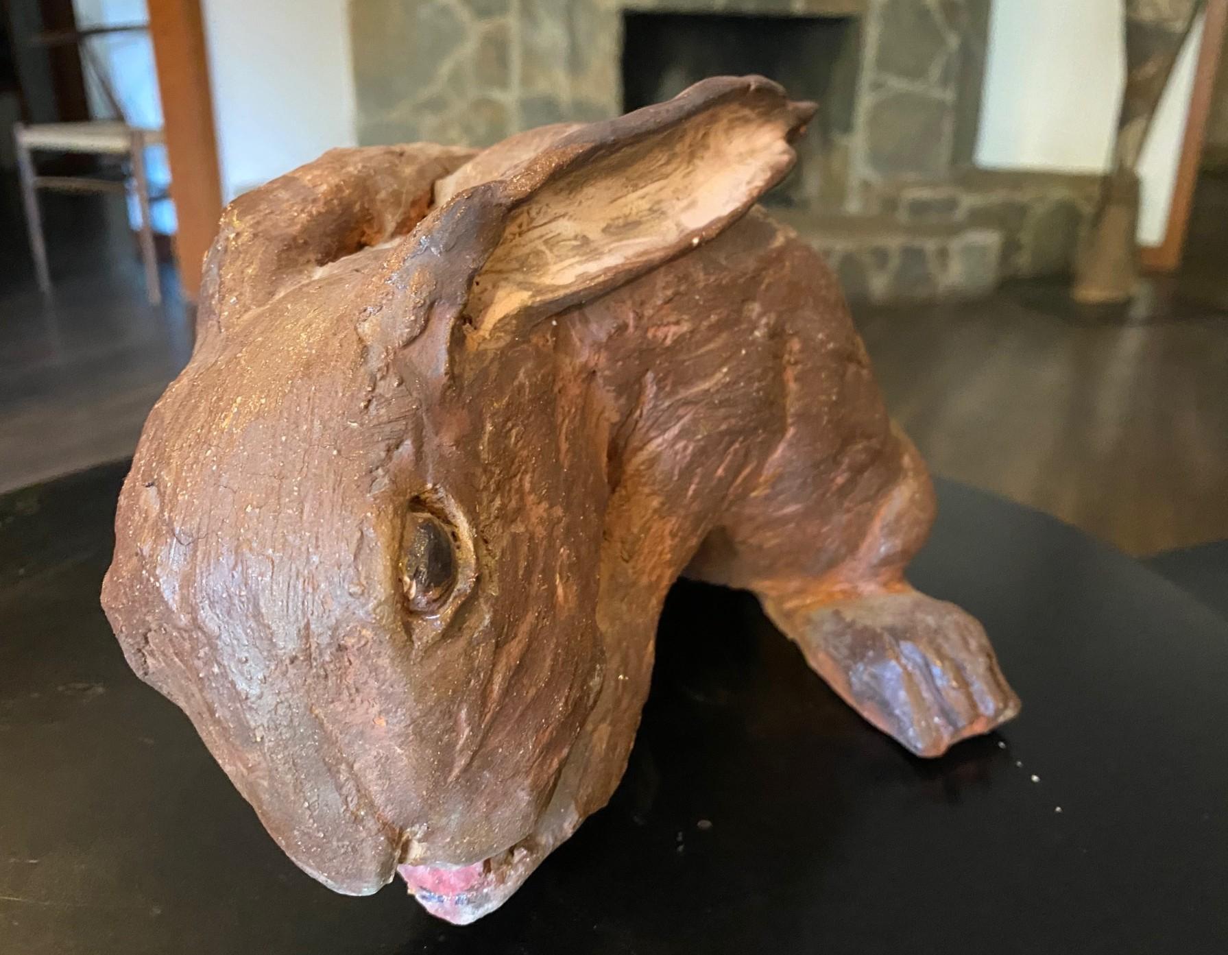 Americano Large Stoneware Pottery Rabbit Bunny Animal Sculpture in vendita