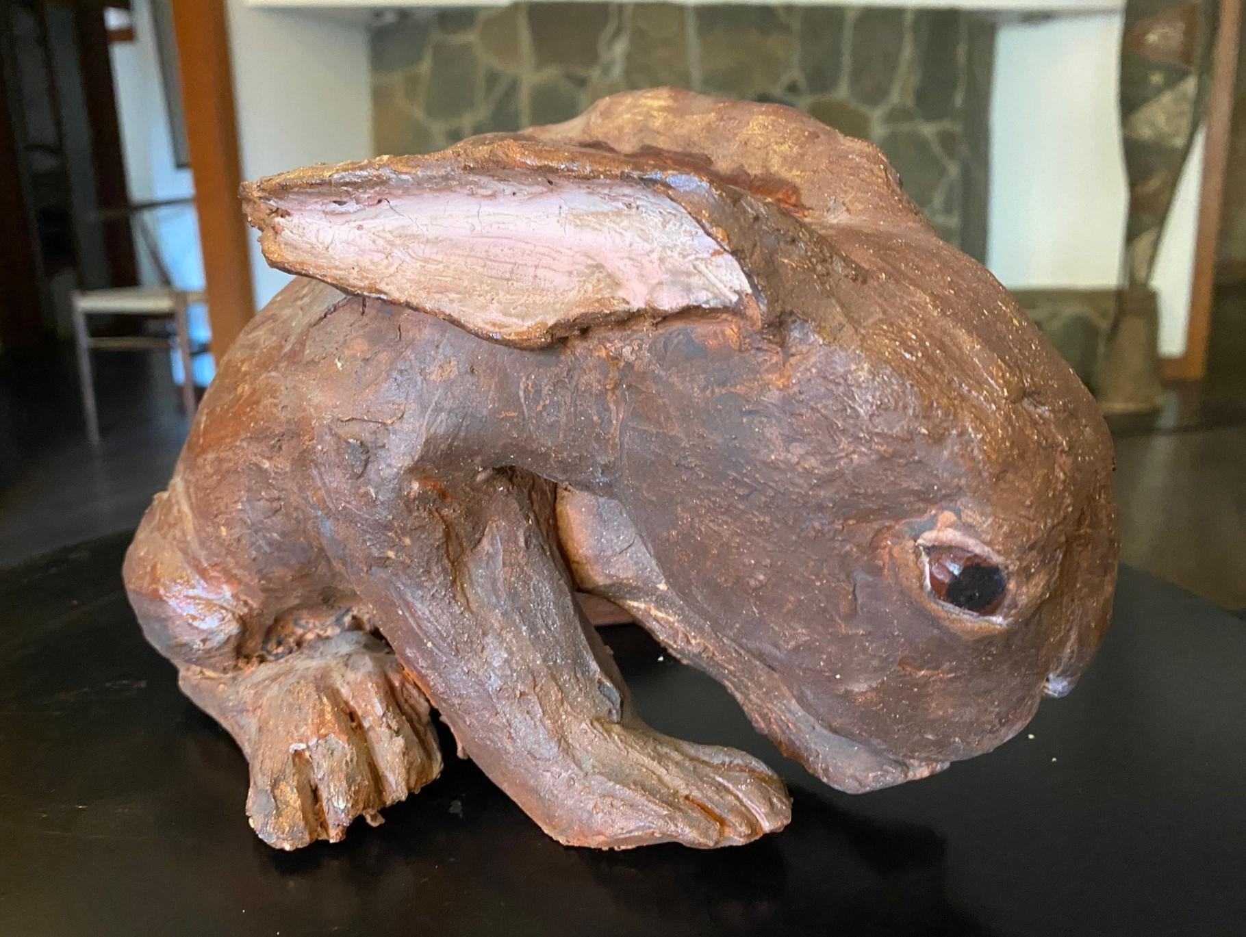 Large Stoneware Pottery Rabbit Bunny Animal Sculpture In condizioni buone in vendita a Studio City, CA