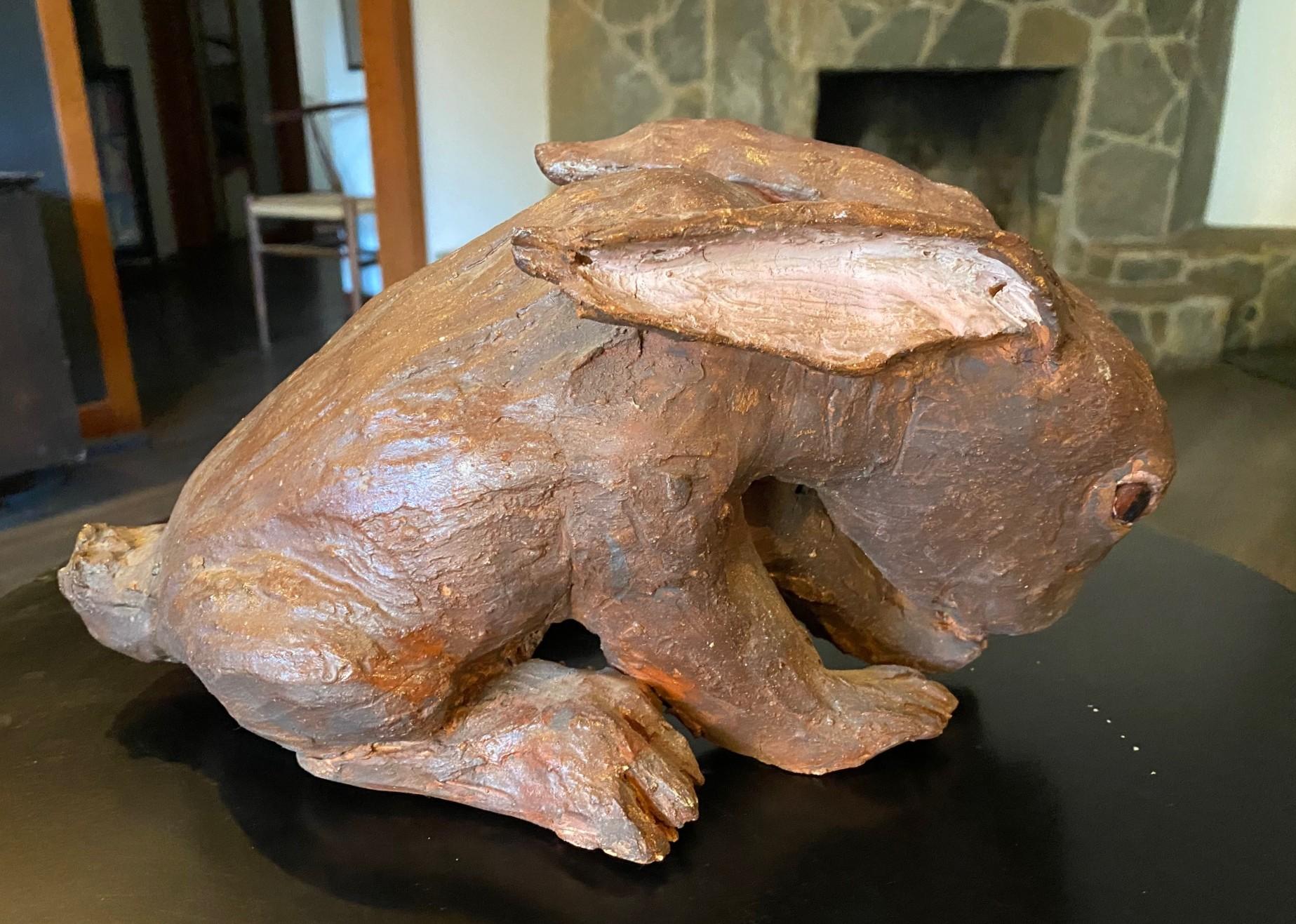 XX secolo Large Stoneware Pottery Rabbit Bunny Animal Sculpture in vendita