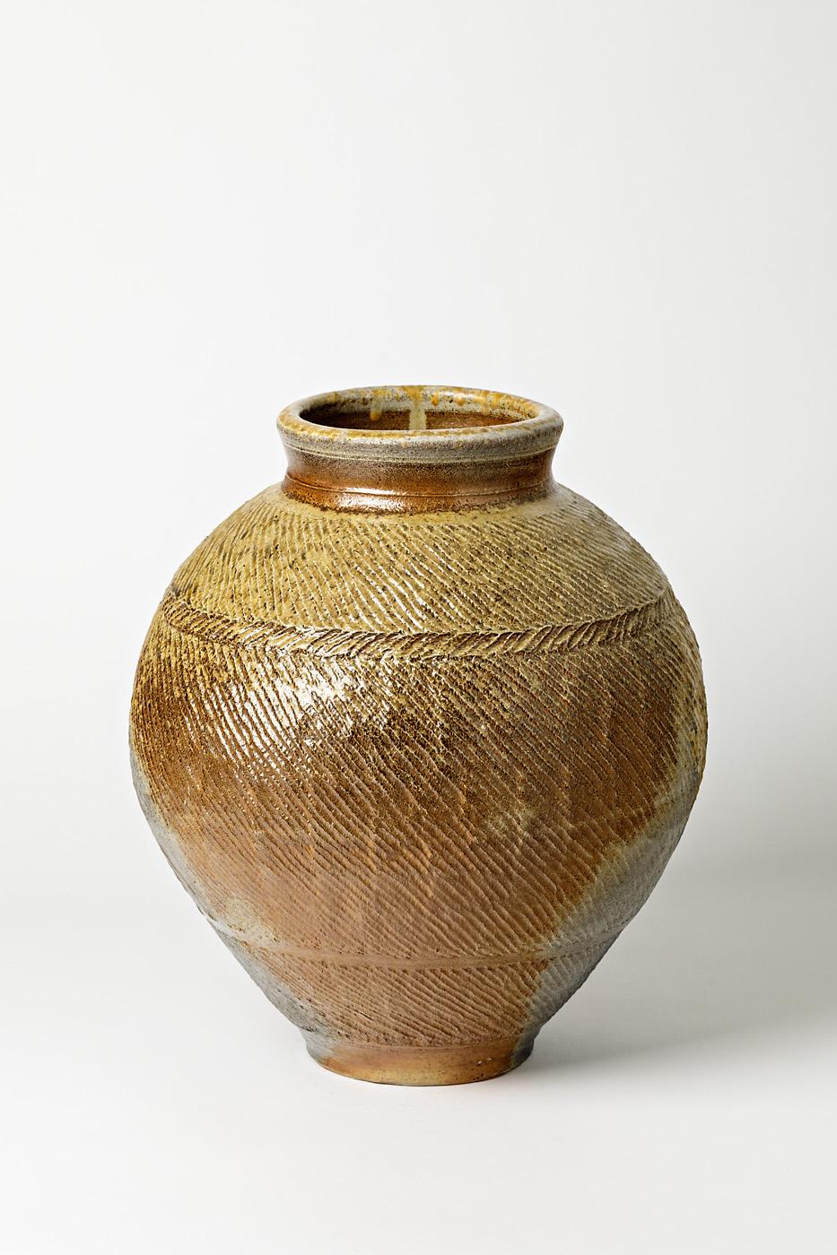Large Stoneware Pottery Vase by Steen Kepp Japanes Style, circa 1975 In Excellent Condition In Neuilly-en- sancerre, FR