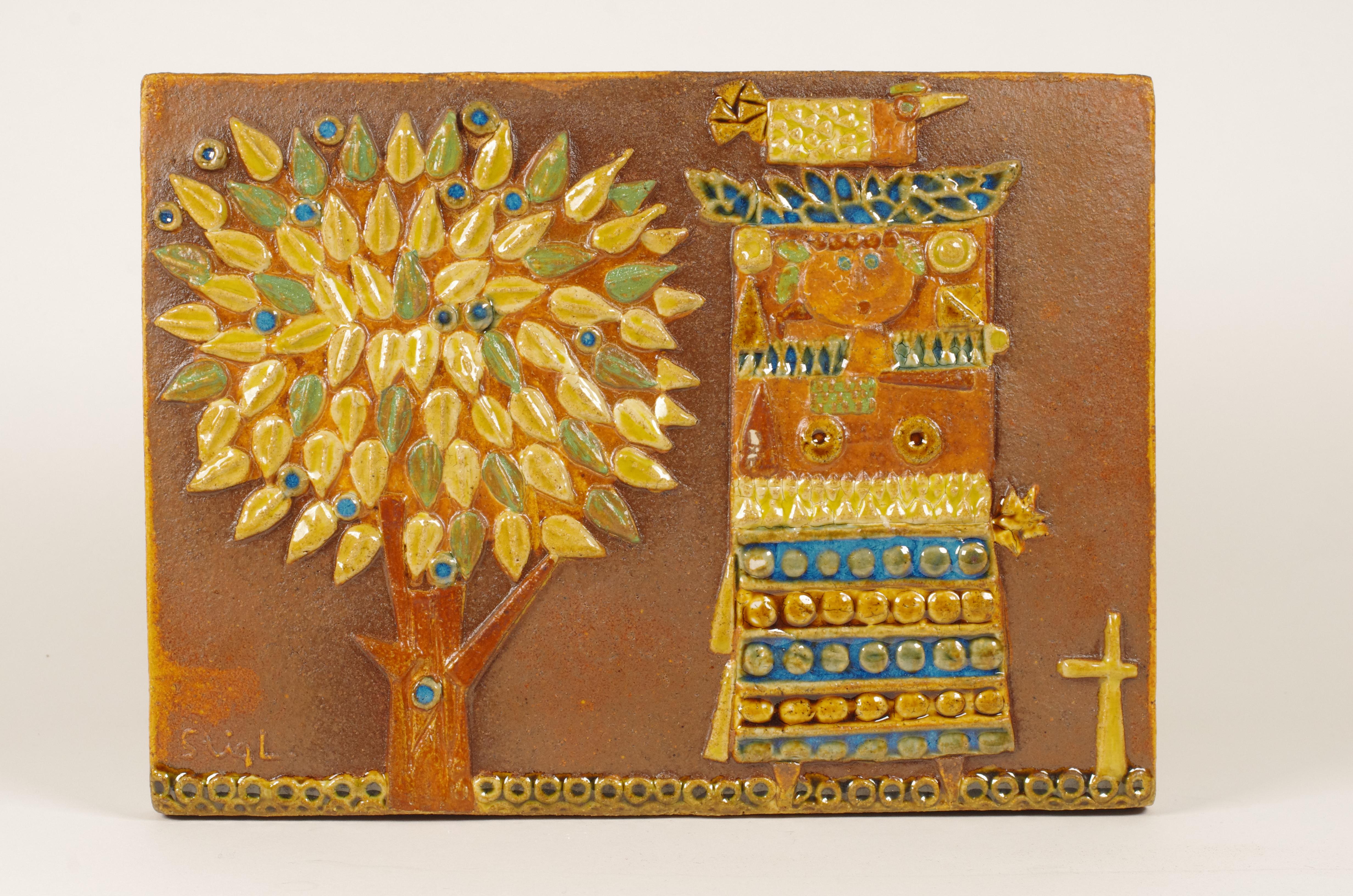 Scandinave moderne Grand carreau en relief en grès par Stig Lindberg pour Gustavsberg, Suède, années 1960 en vente