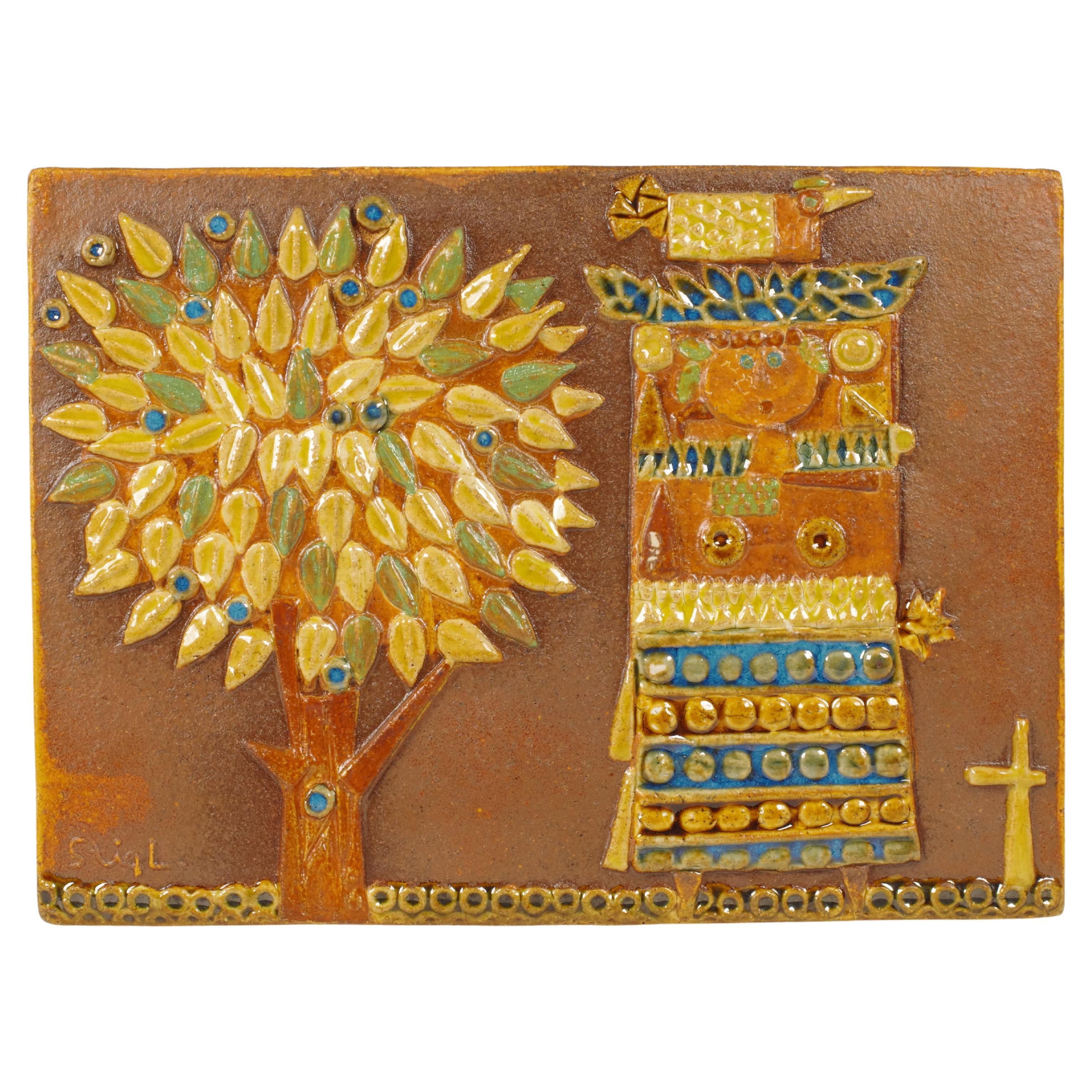 Grande piastrella in rilievo in gres di Stig Lindberg per Gustavsberg, Svezia, anni '60