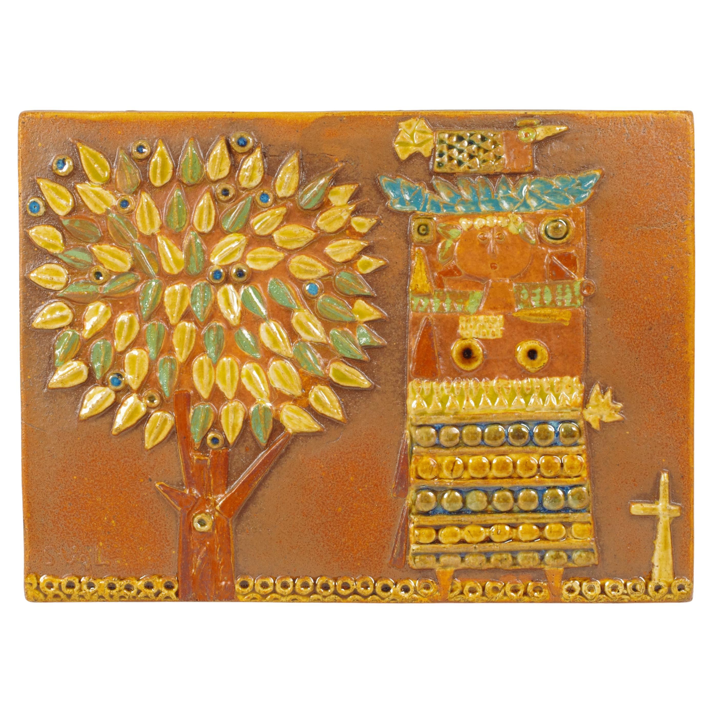 Grande piastrella in rilievo in gres di Stig Lindberg per Gustavsberg, Svezia, anni '60