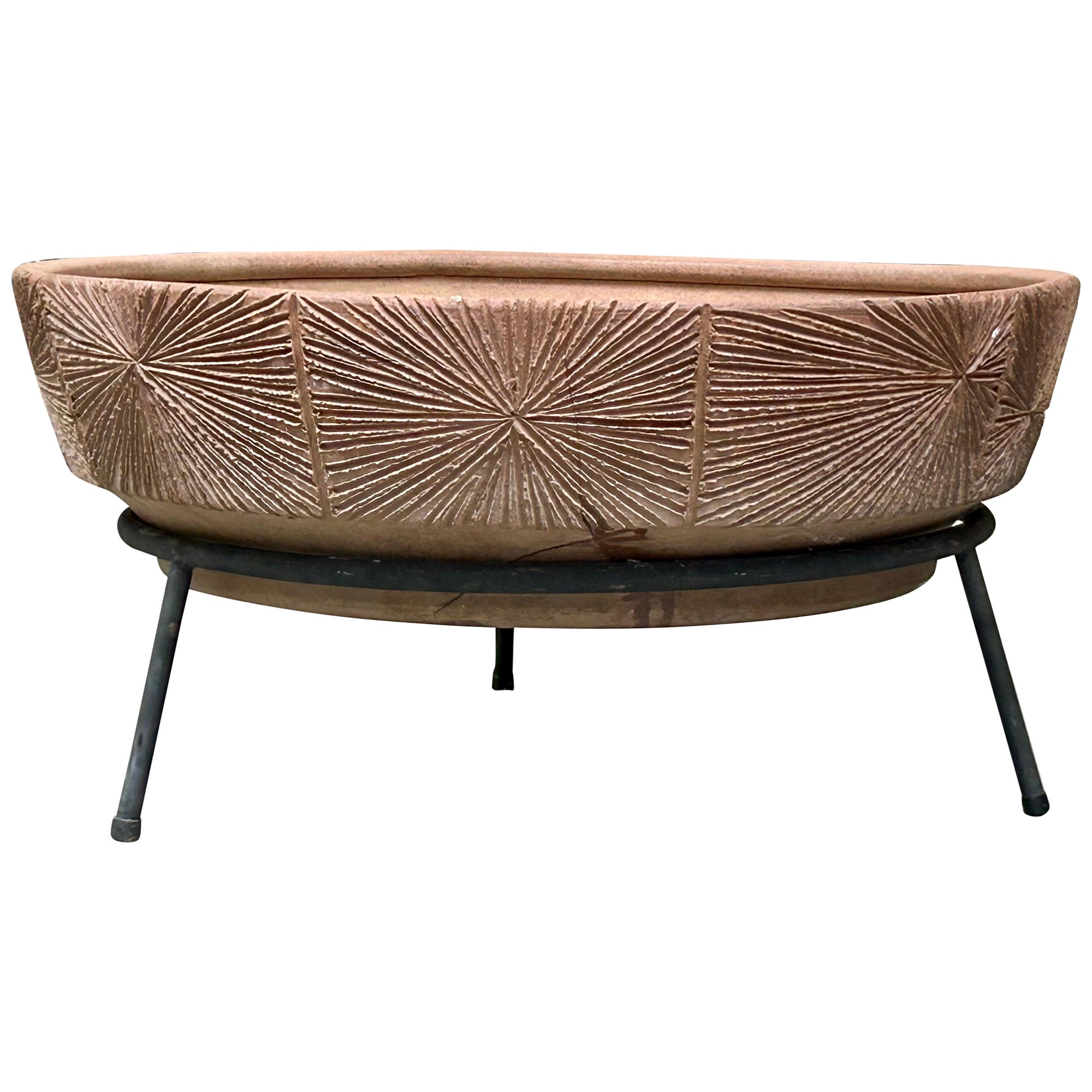 Large Stoneware 
Sunburst
 Planter on Tripod Base David Cressey