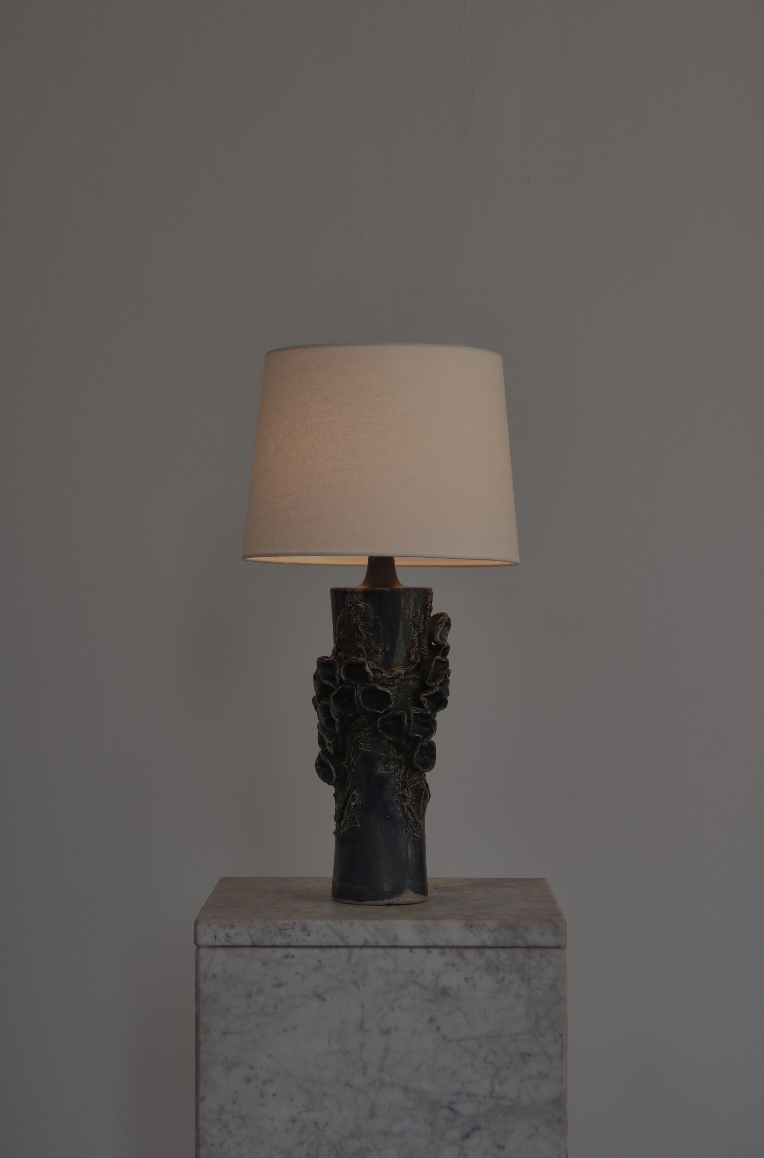 Mid-20th Century Large Stoneware Table Lamp Blue Glazing by Bodil Marie Nielsen, Denmark, 1960s For Sale