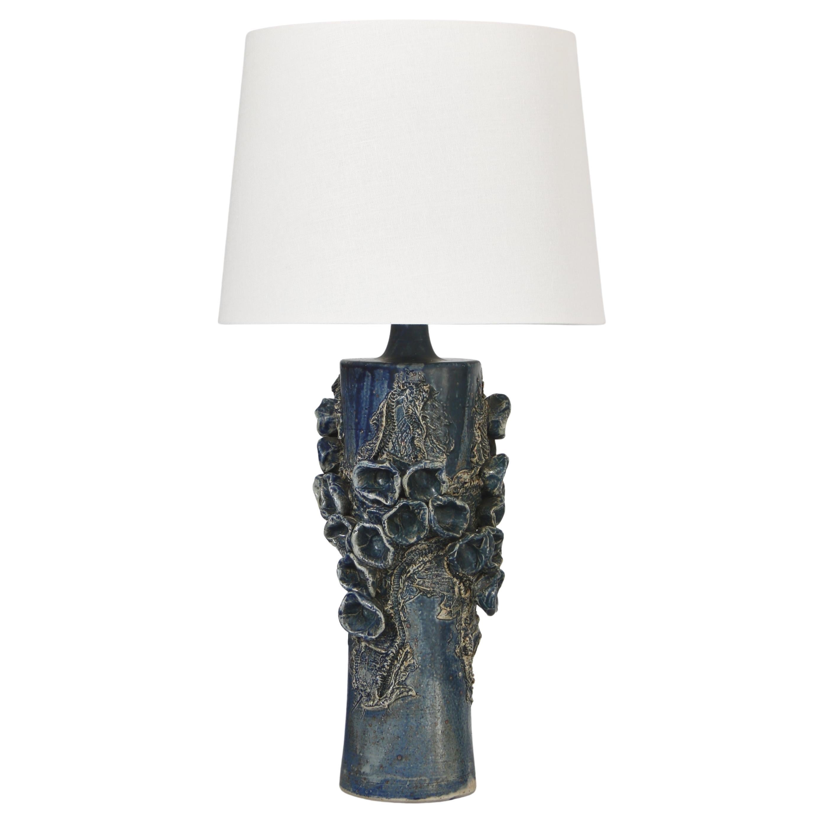 Large Stoneware Table Lamp Blue Glazing by Bodil Marie Nielsen, Denmark, 1960s