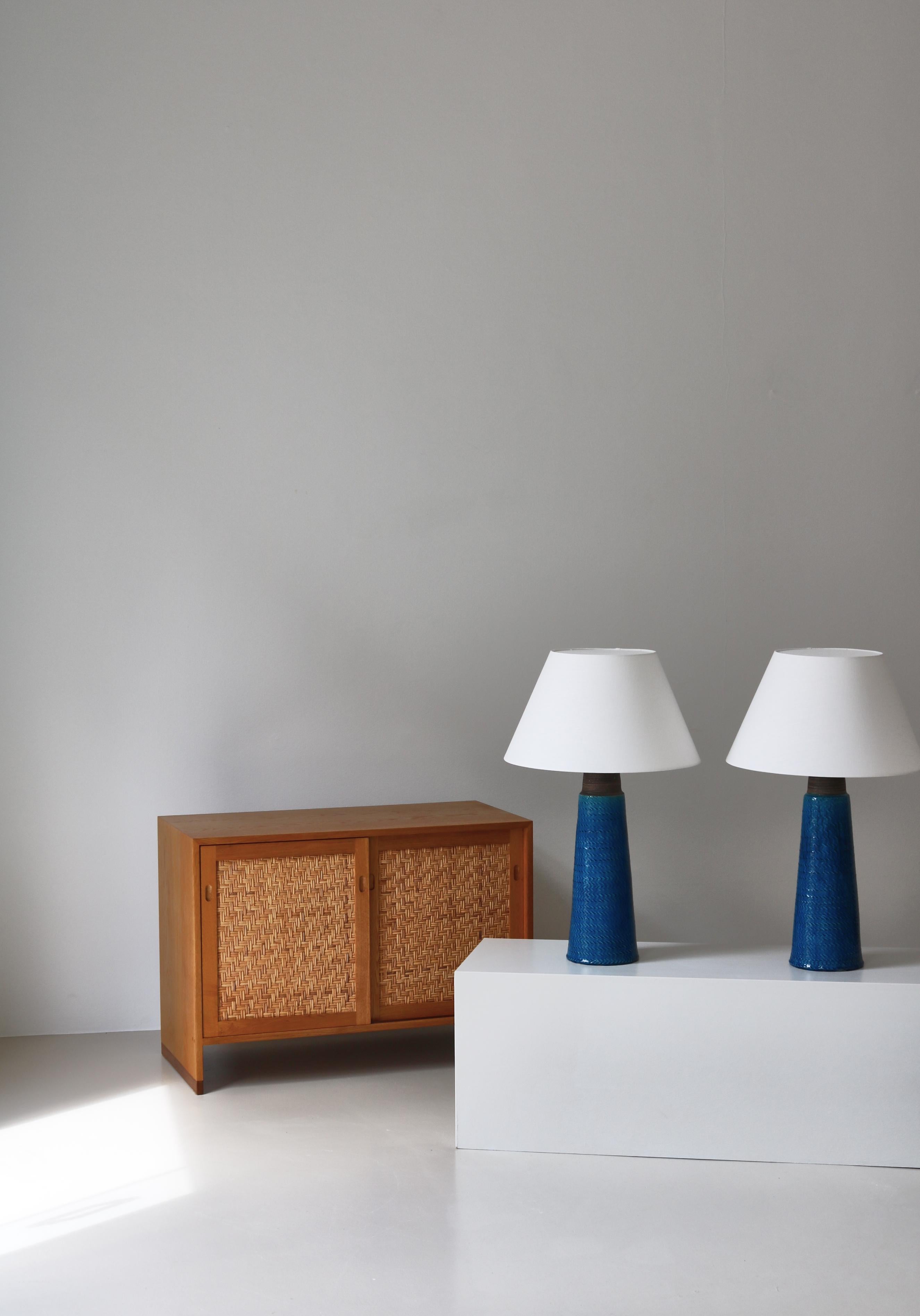 Tall Stoneware Table Lamps by Nils Kähler in Blue Glazing, Denmark, 1950s 4