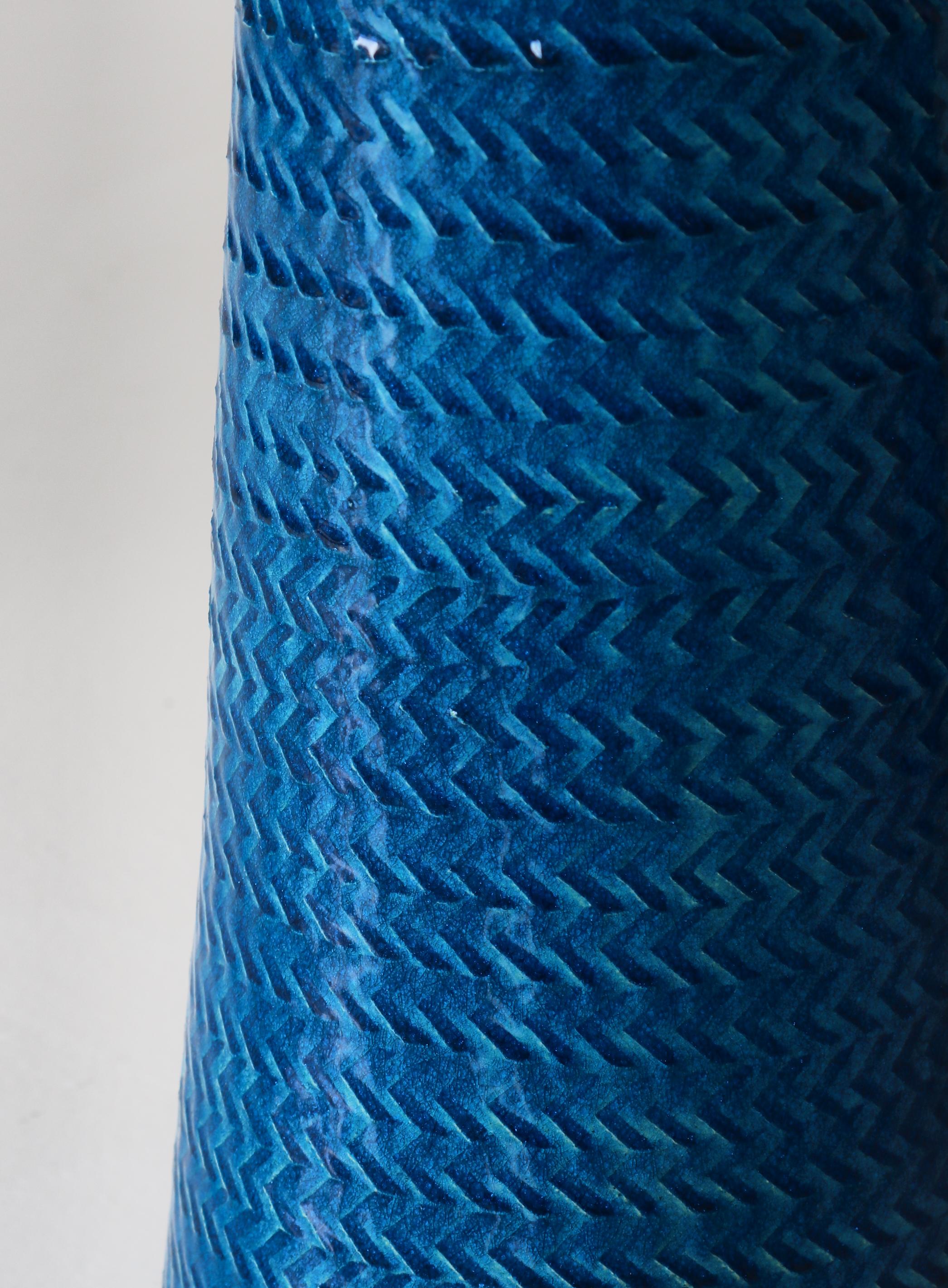 Tall Stoneware Table Lamps by Nils Kähler in Blue Glazing, Denmark, 1950s 8
