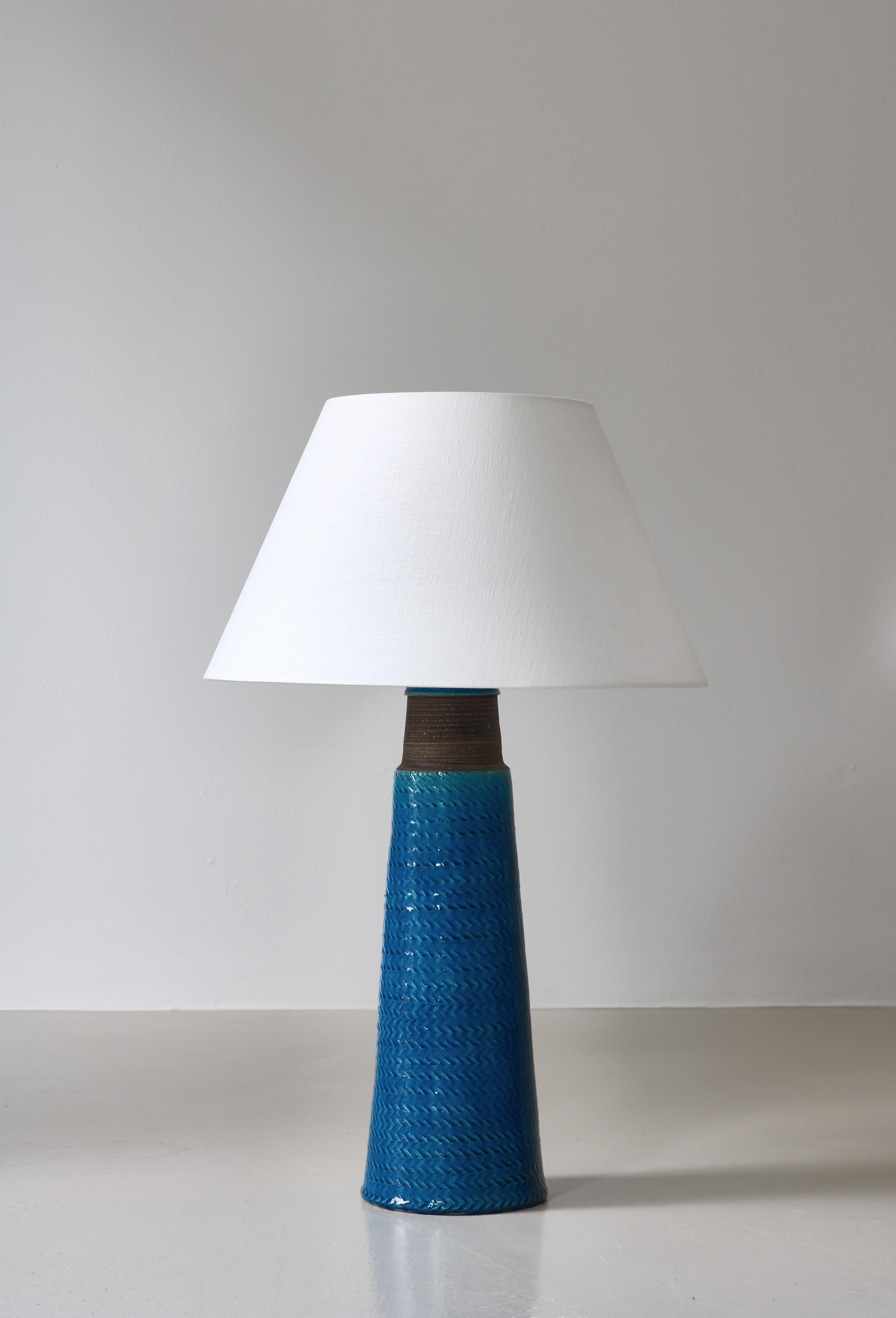 Danish Tall Stoneware Table Lamps by Nils Kähler in Blue Glazing, Denmark, 1950s
