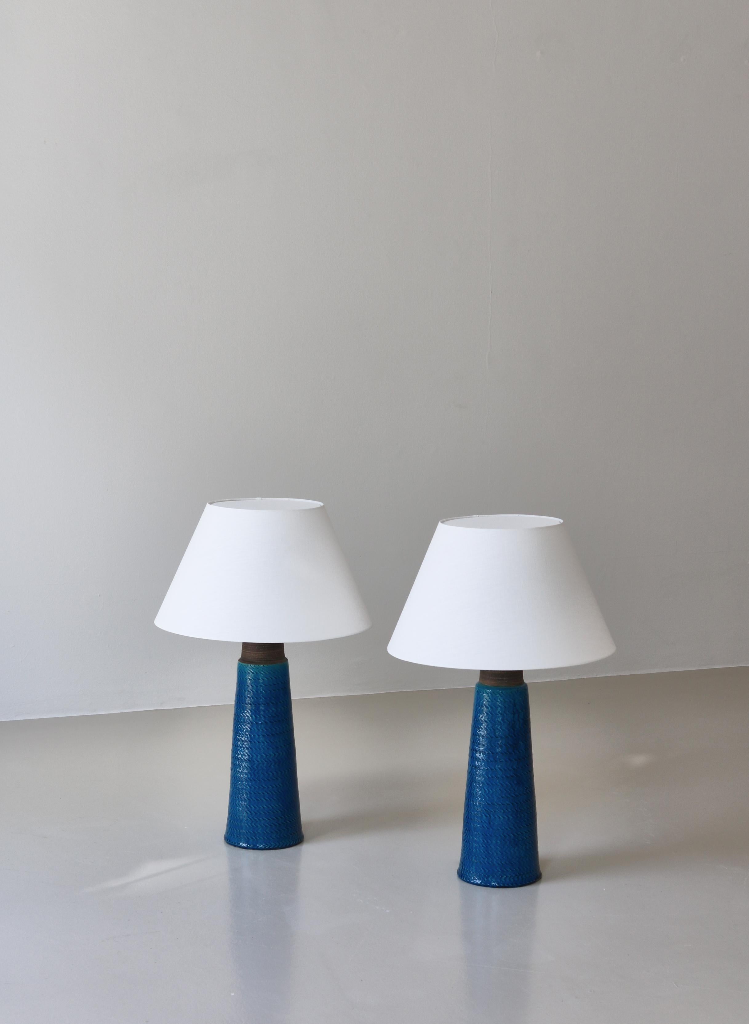 Tall Stoneware Table Lamps by Nils Kähler in Blue Glazing, Denmark, 1950s In Good Condition In Odense, DK