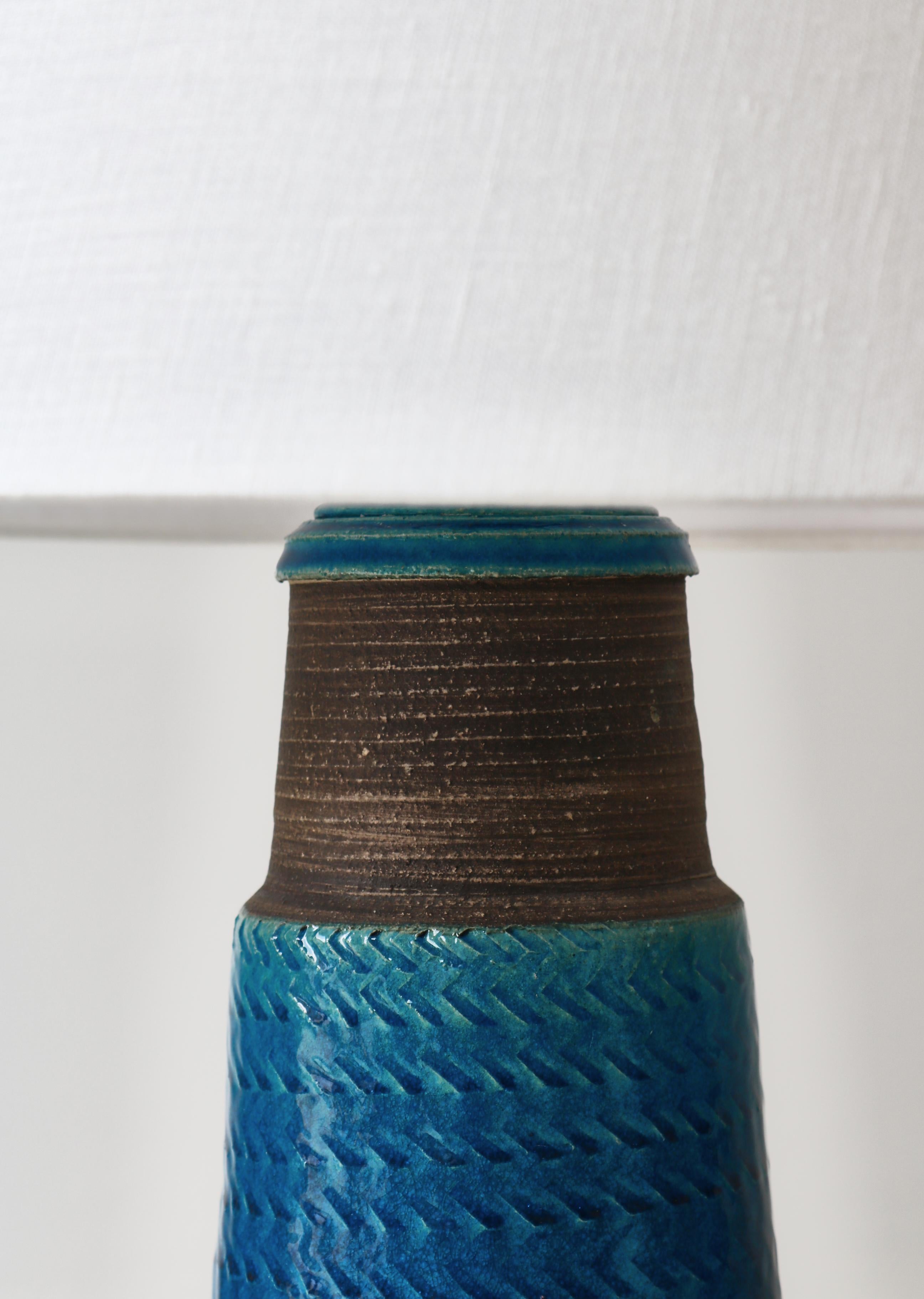 Mid-20th Century Tall Stoneware Table Lamps by Nils Kähler in Blue Glazing, Denmark, 1950s