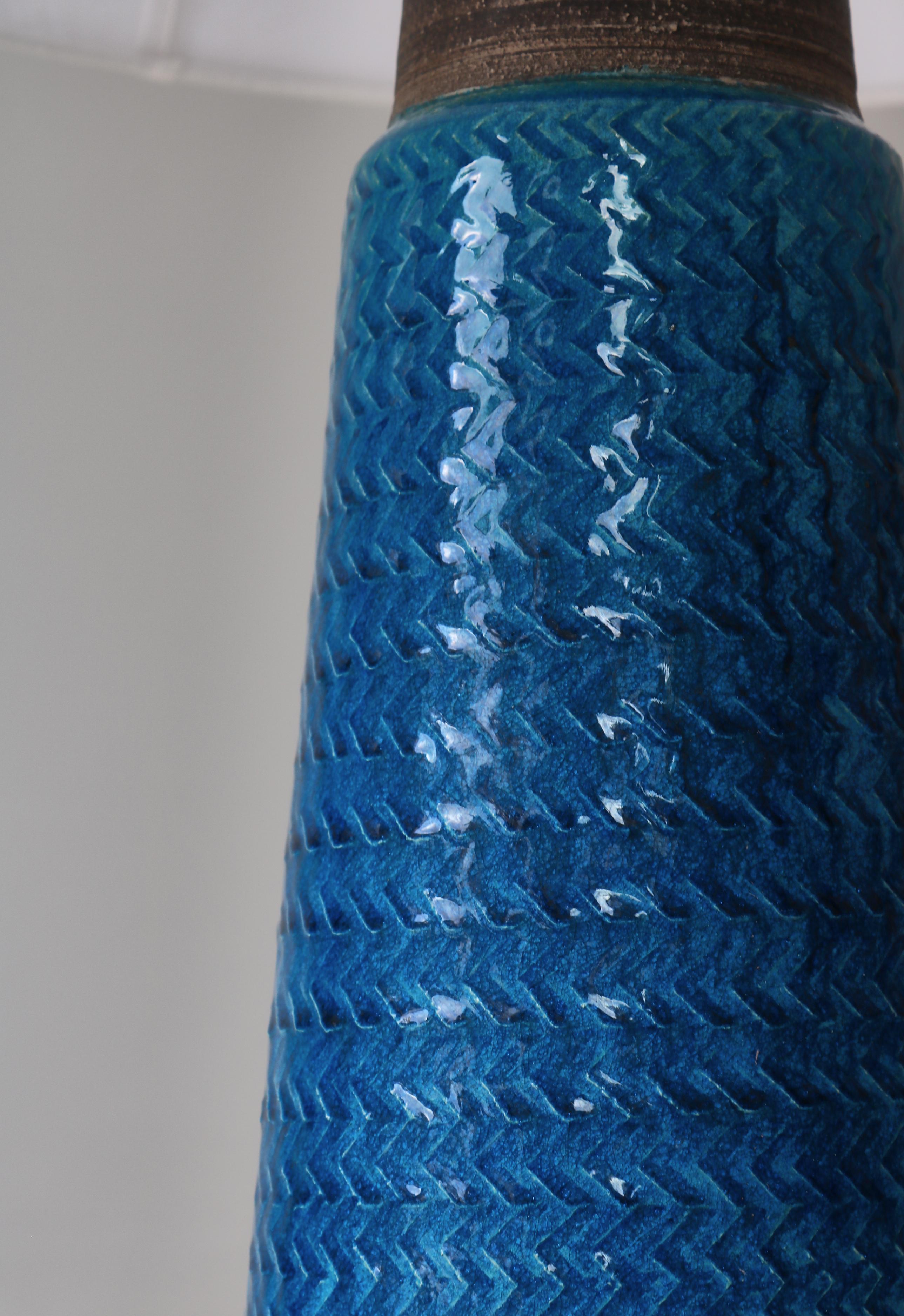Tall Stoneware Table Lamps by Nils Kähler in Blue Glazing, Denmark, 1950s 1