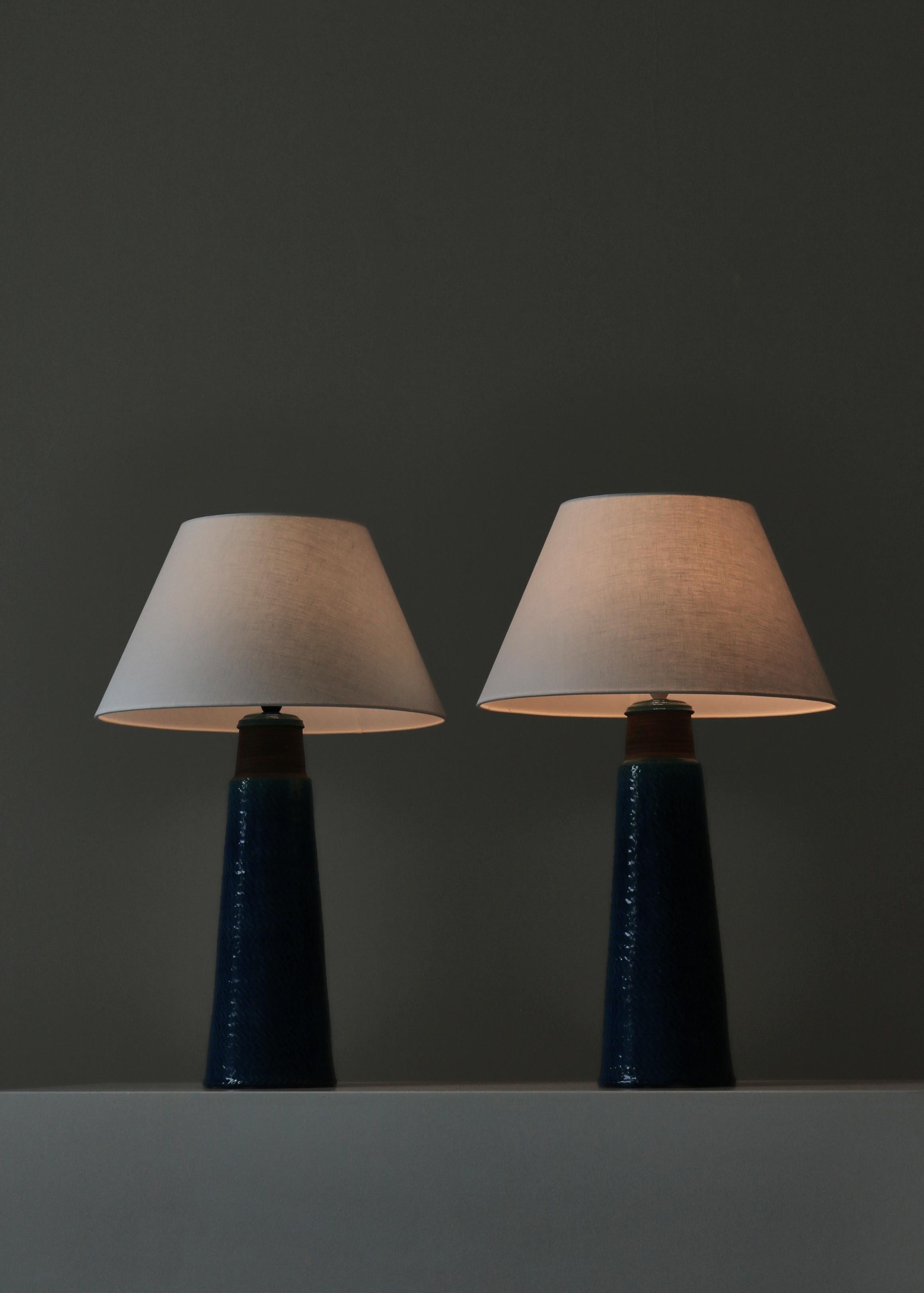 Tall Stoneware Table Lamps by Nils Kähler in Blue Glazing, Denmark, 1950s 2