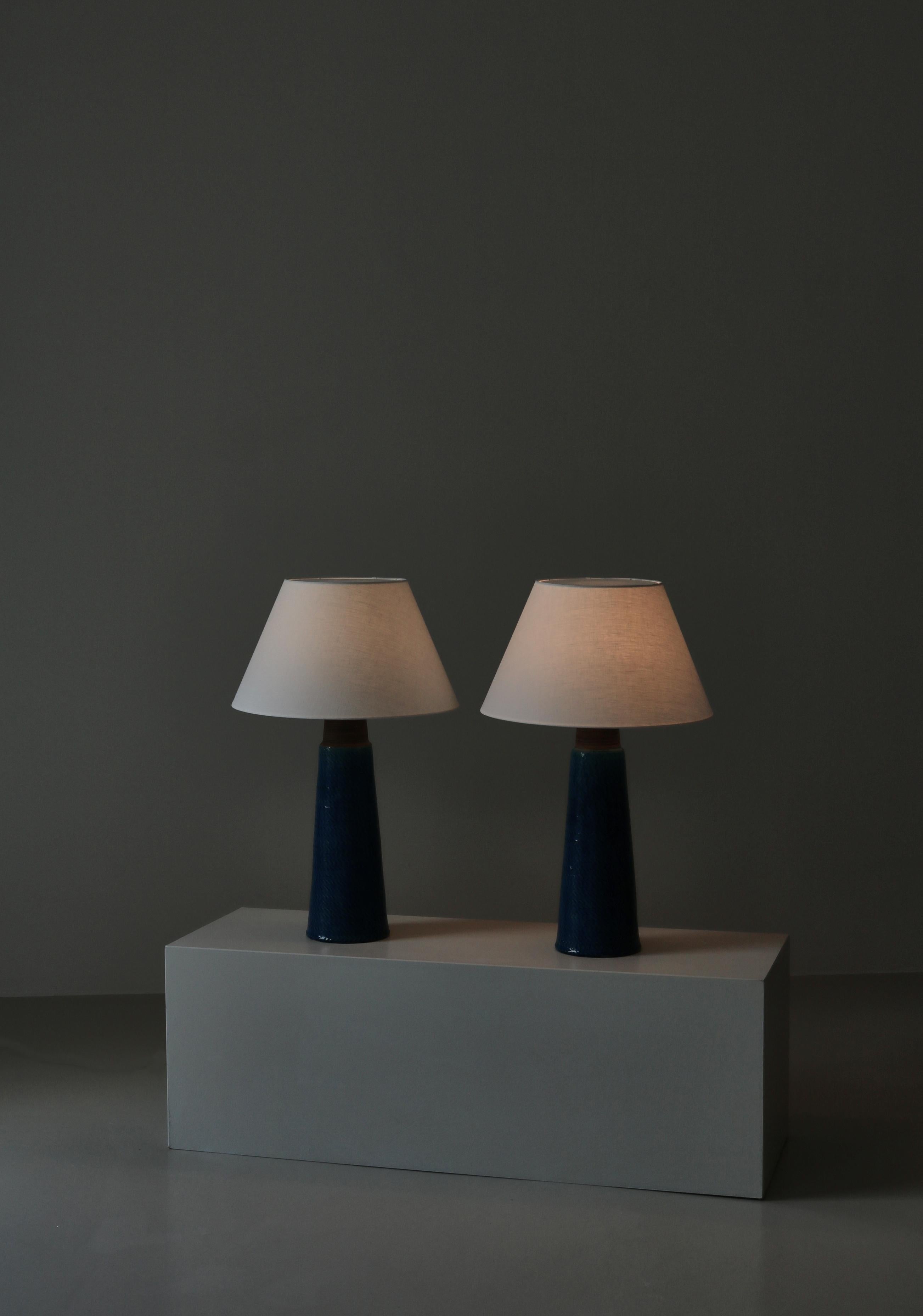 Tall Stoneware Table Lamps by Nils Kähler in Blue Glazing, Denmark, 1950s 3