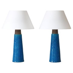 Grandes lampes de table en grès de Nils Kähler à glaçure bleue, Danemark, années 1950