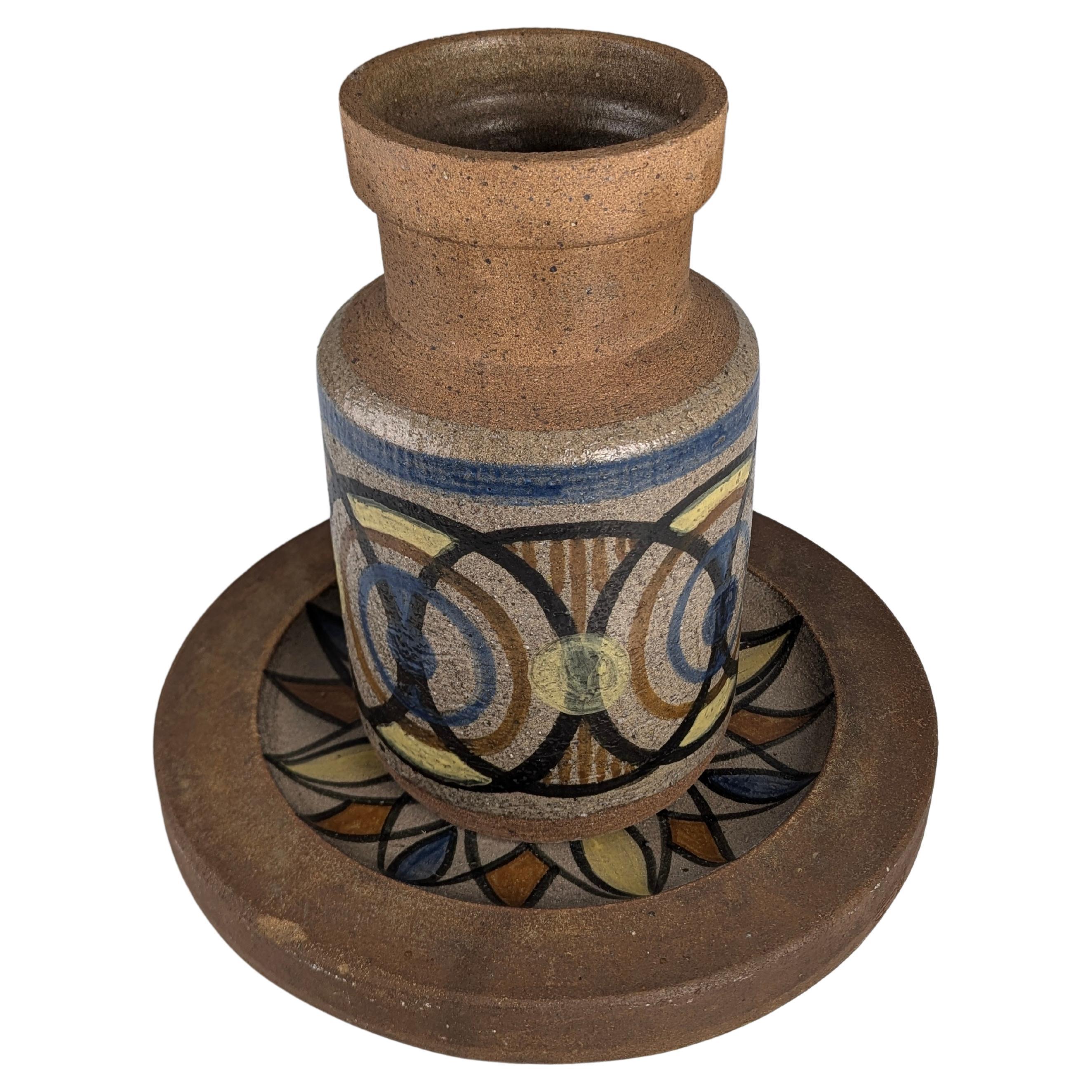 Large Stoneware Vase and Plate by Antonio Salvador Orodea ASO Valdemorillo 1960s