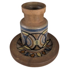 Large Stoneware Vase and Plate by Antonio Salvador Orodea ASO Valdemorillo 1960s