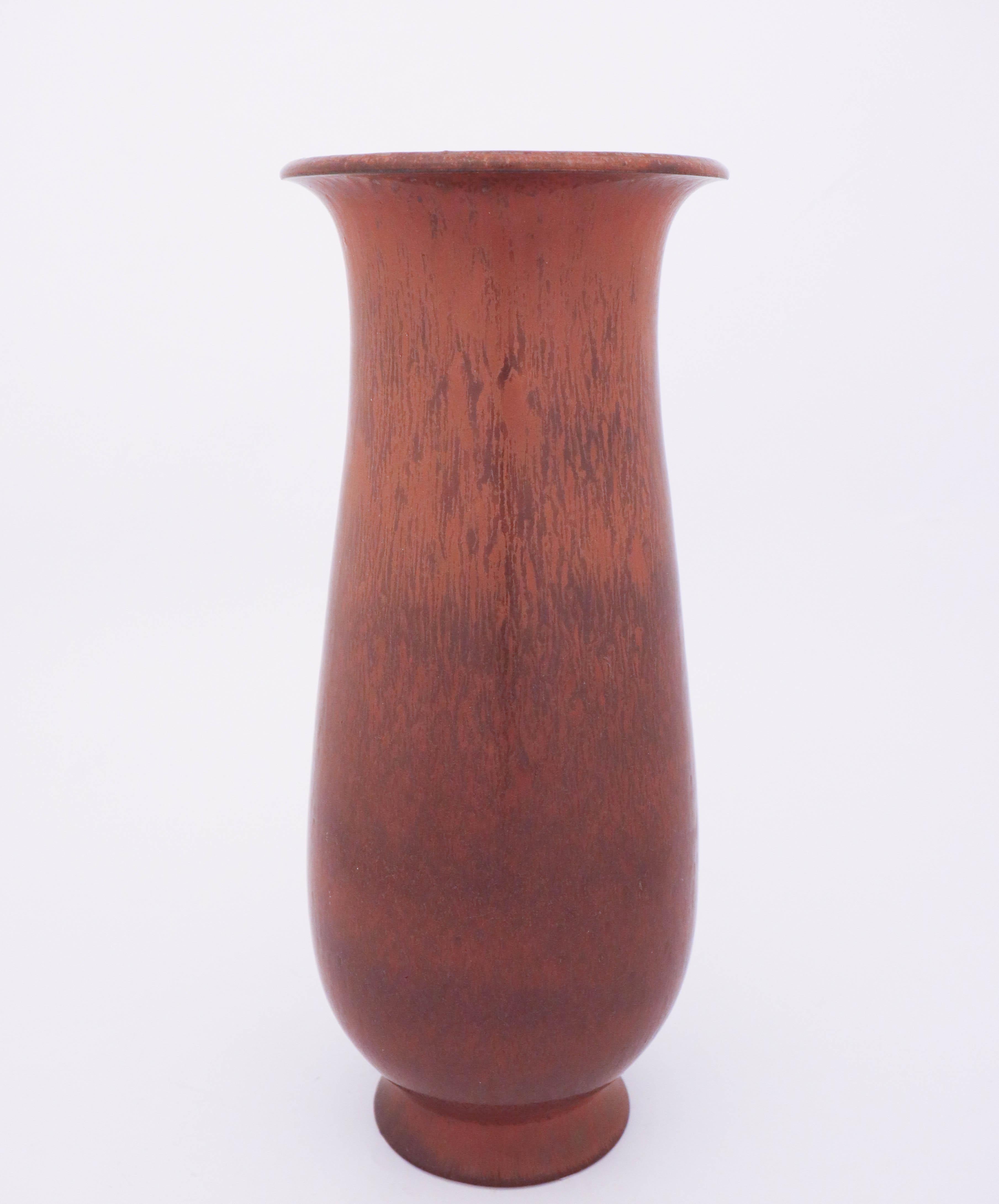 Scandinavian Modern Large Stoneware Vase, Brown, Gunnar Nylund, Rörstrand, Midcentury For Sale