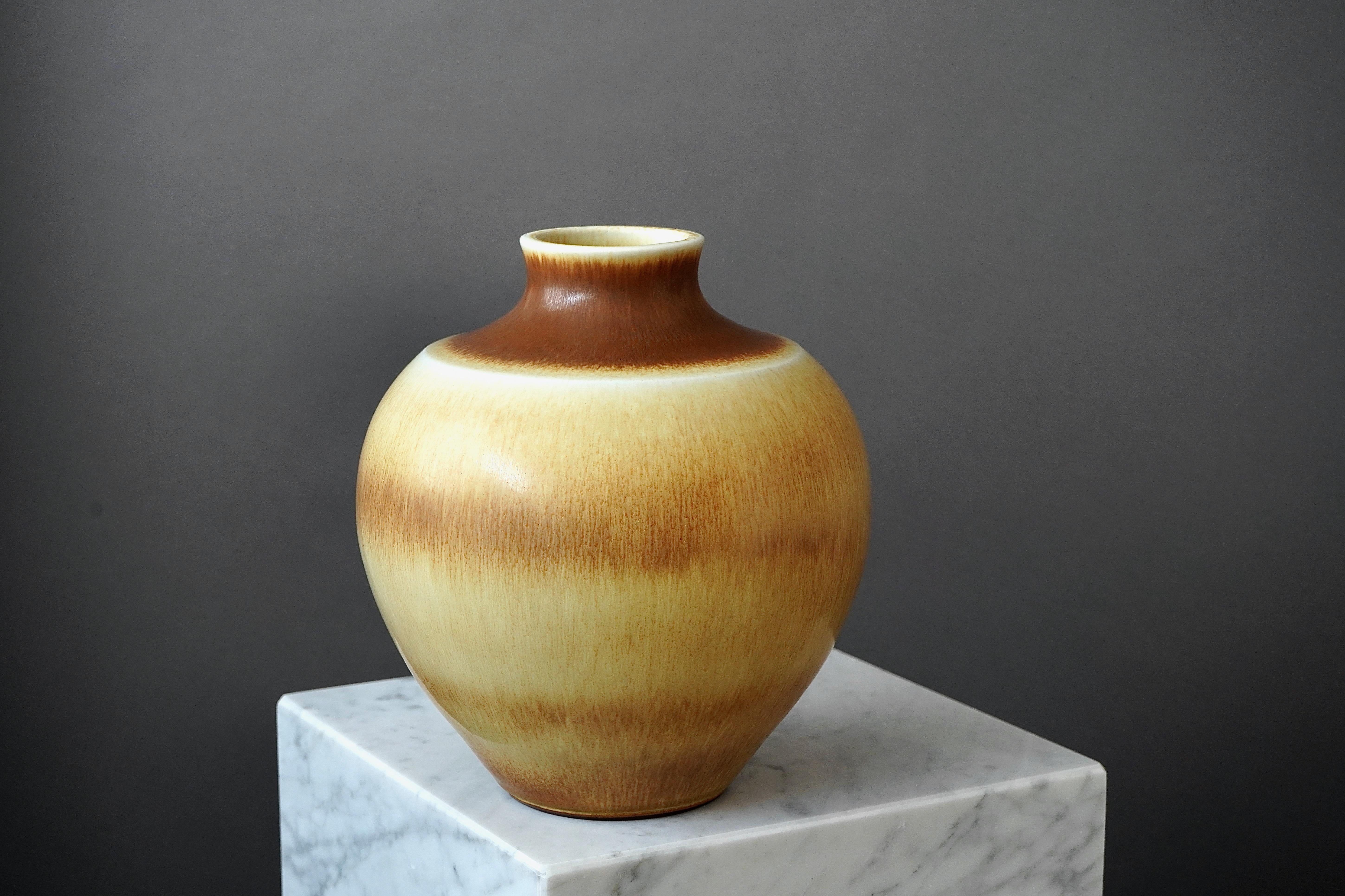 Turned Large Stoneware Vase by Berndt Friberg for Gustavsberg, Sweden, 1963 For Sale