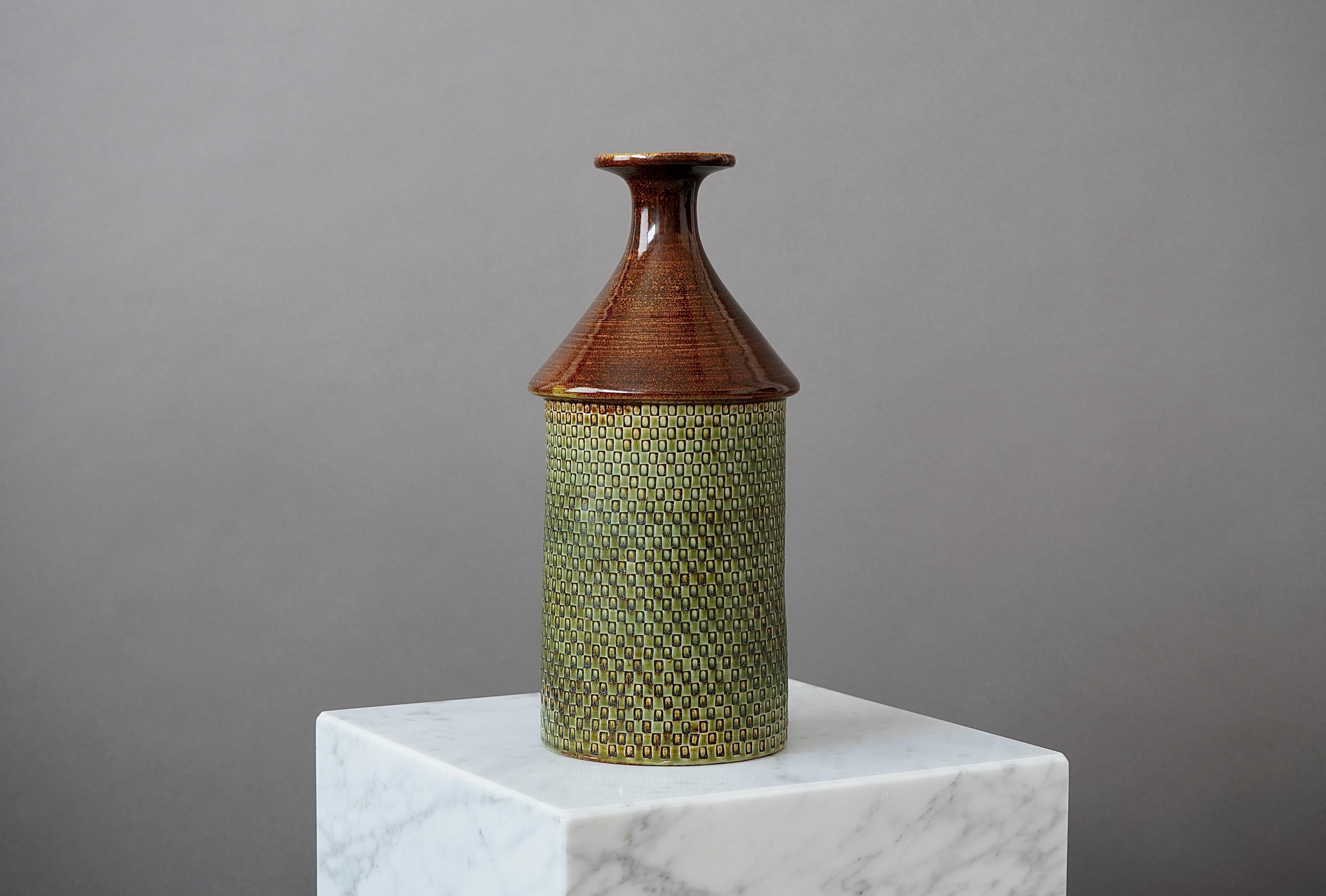 Scandinavian Modern Large Stoneware Vase by Stig Lindberg for Gustavsberg Studio, Sweden, 1964 For Sale