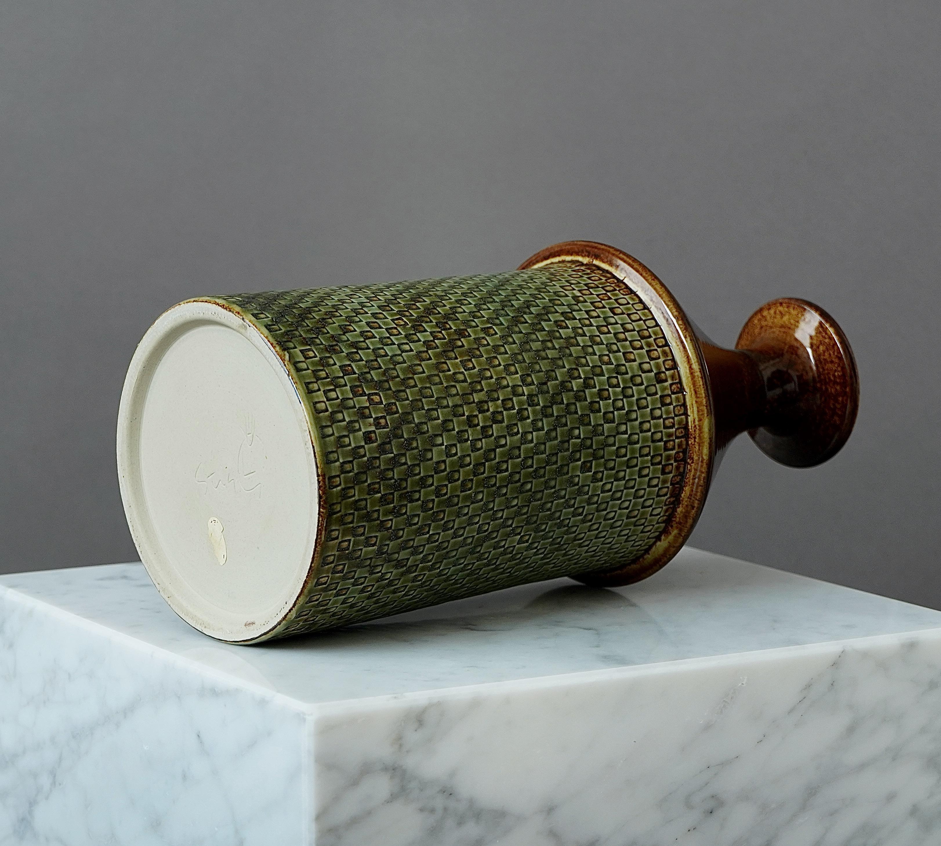 Turned Large Stoneware Vase by Stig Lindberg for Gustavsberg Studio, Sweden, 1964 For Sale