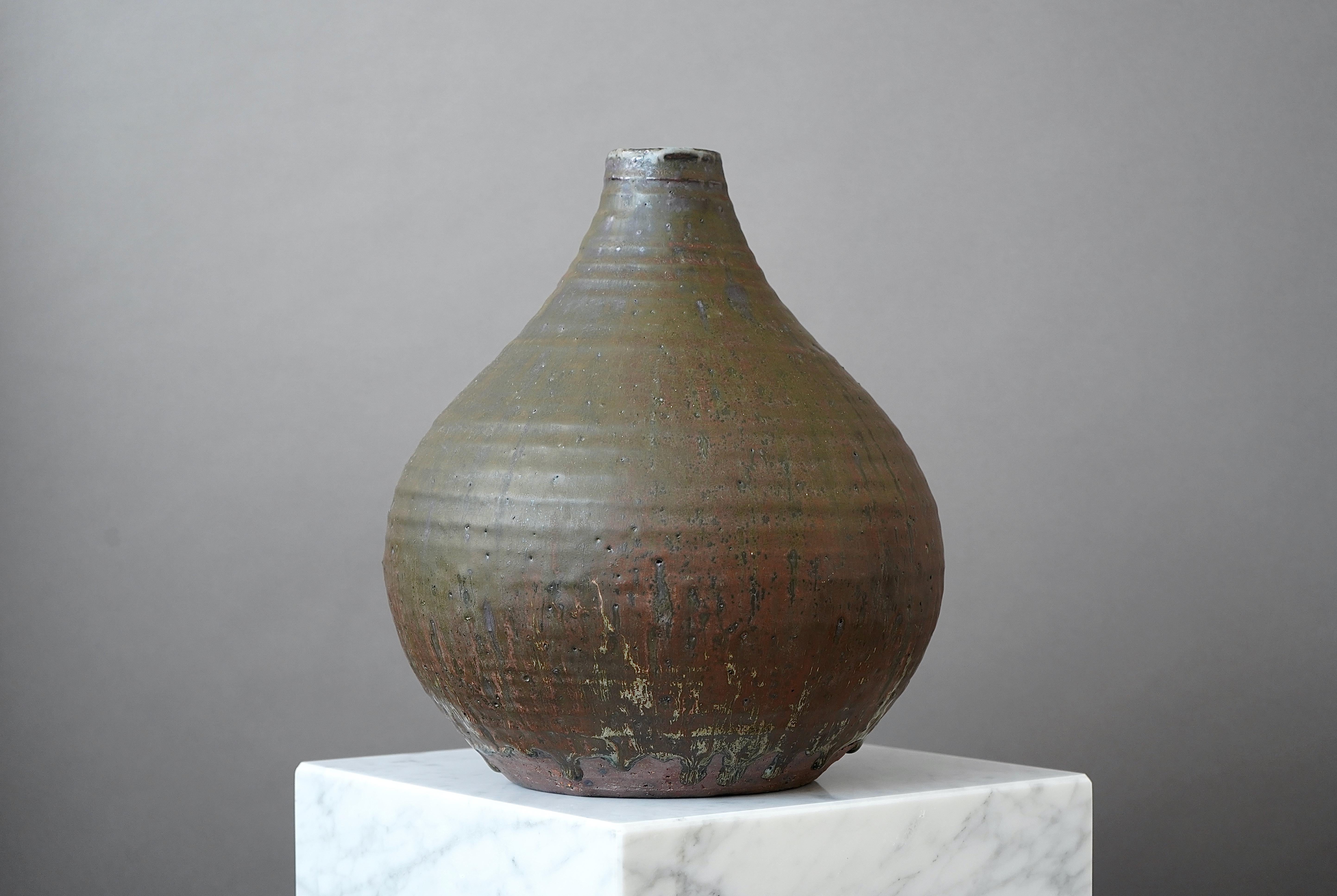 Ceramic Large Stoneware Vase by Swedish Ceramist Rolf Palm, 1964 For Sale