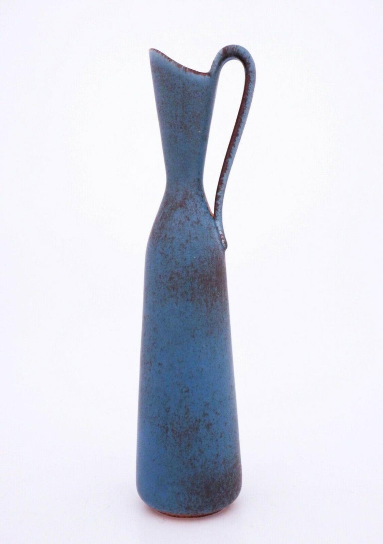 Scandinavian Modern Large Stoneware Vase, Gunnar Nylund, Rörstrand, Blue For Sale