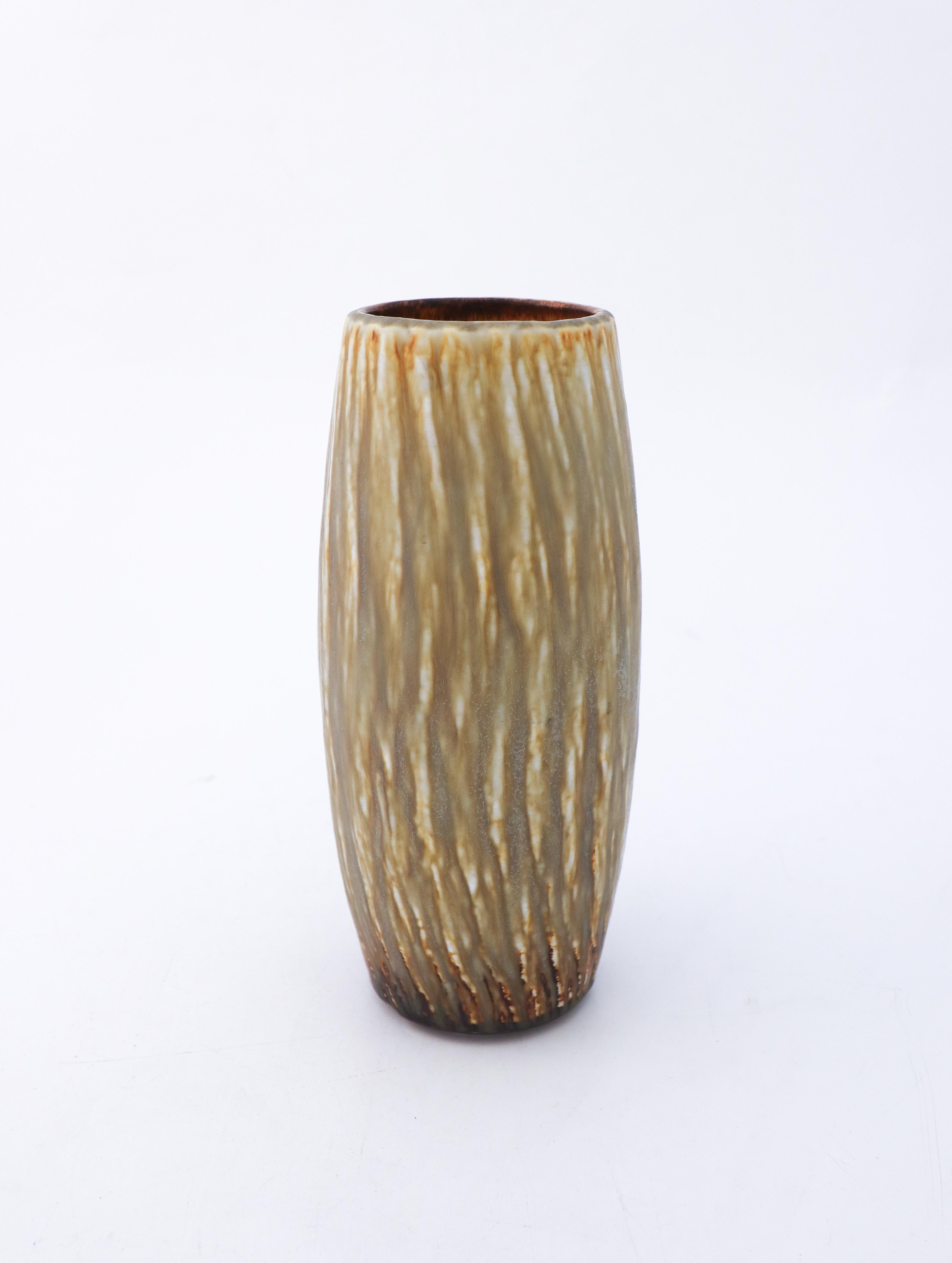 Swedish Large Stoneware Vase, Gunnar Nylund, Rörstrand, Brown Rubus, Mid-Century Modern For Sale