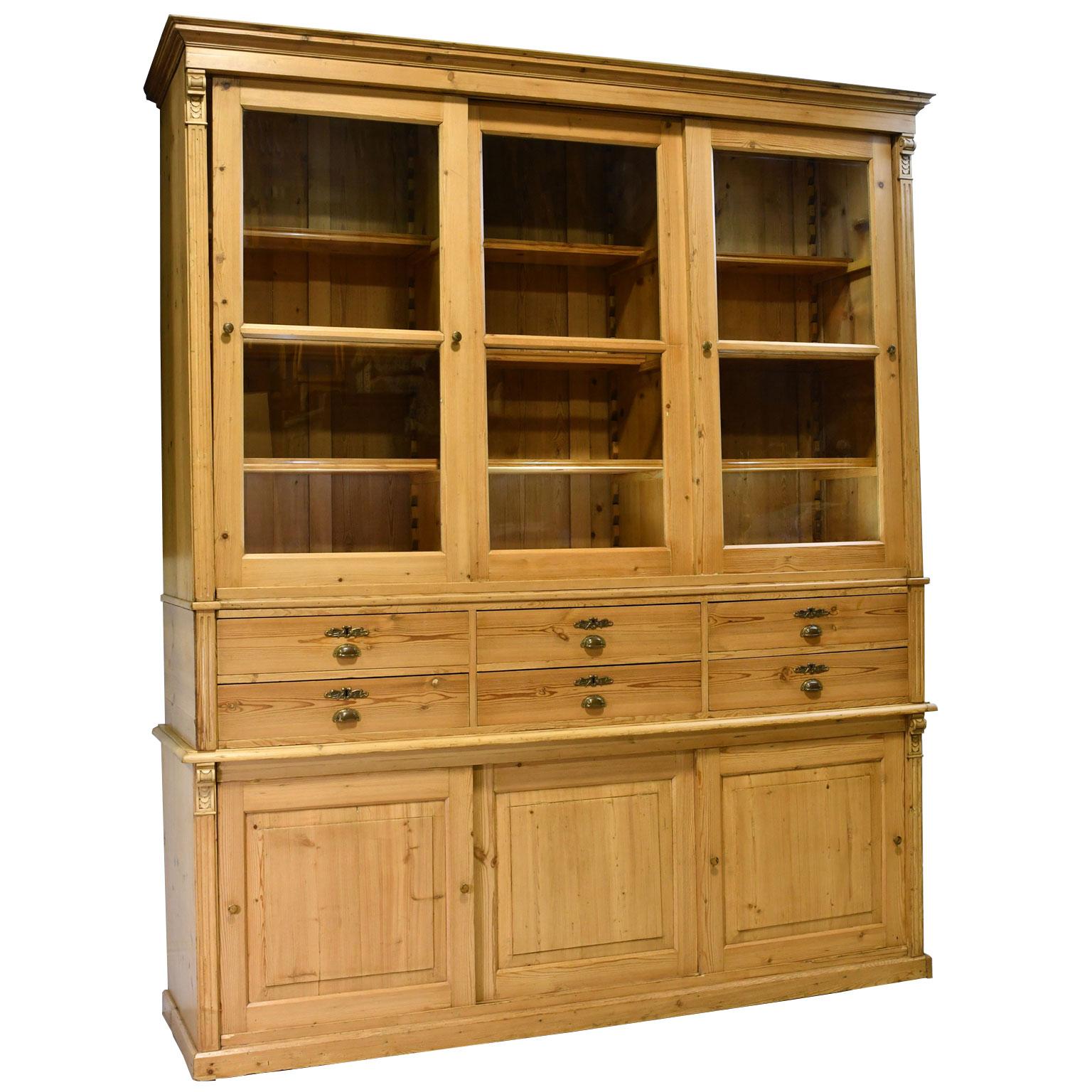 Country Large Store Cabinet or Bookcase in Pine, Northern, Europe, circa 1880