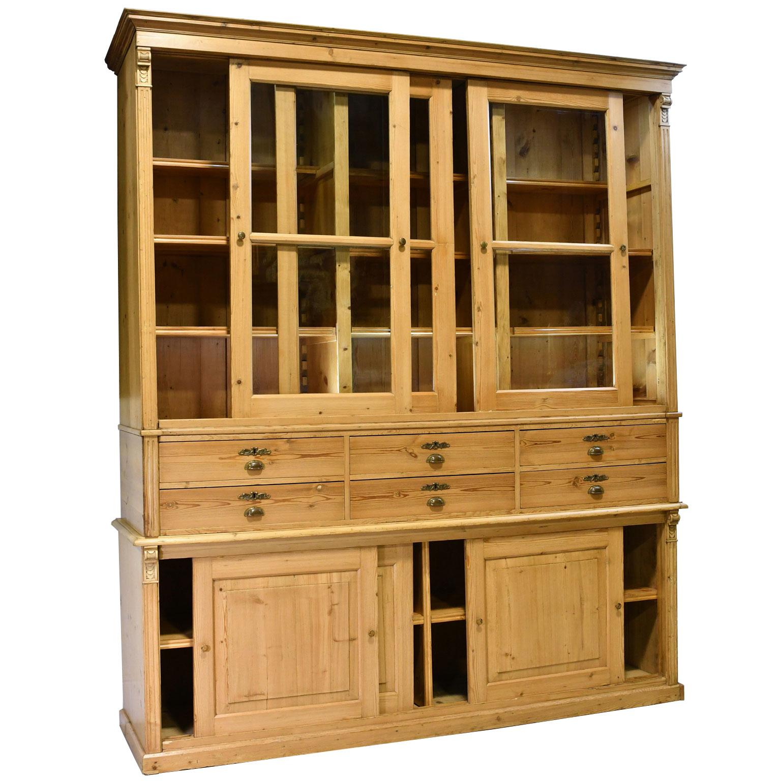 Large Store Cabinet or Bookcase in Pine, Northern, Europe, circa 1880 In Good Condition In Miami, FL