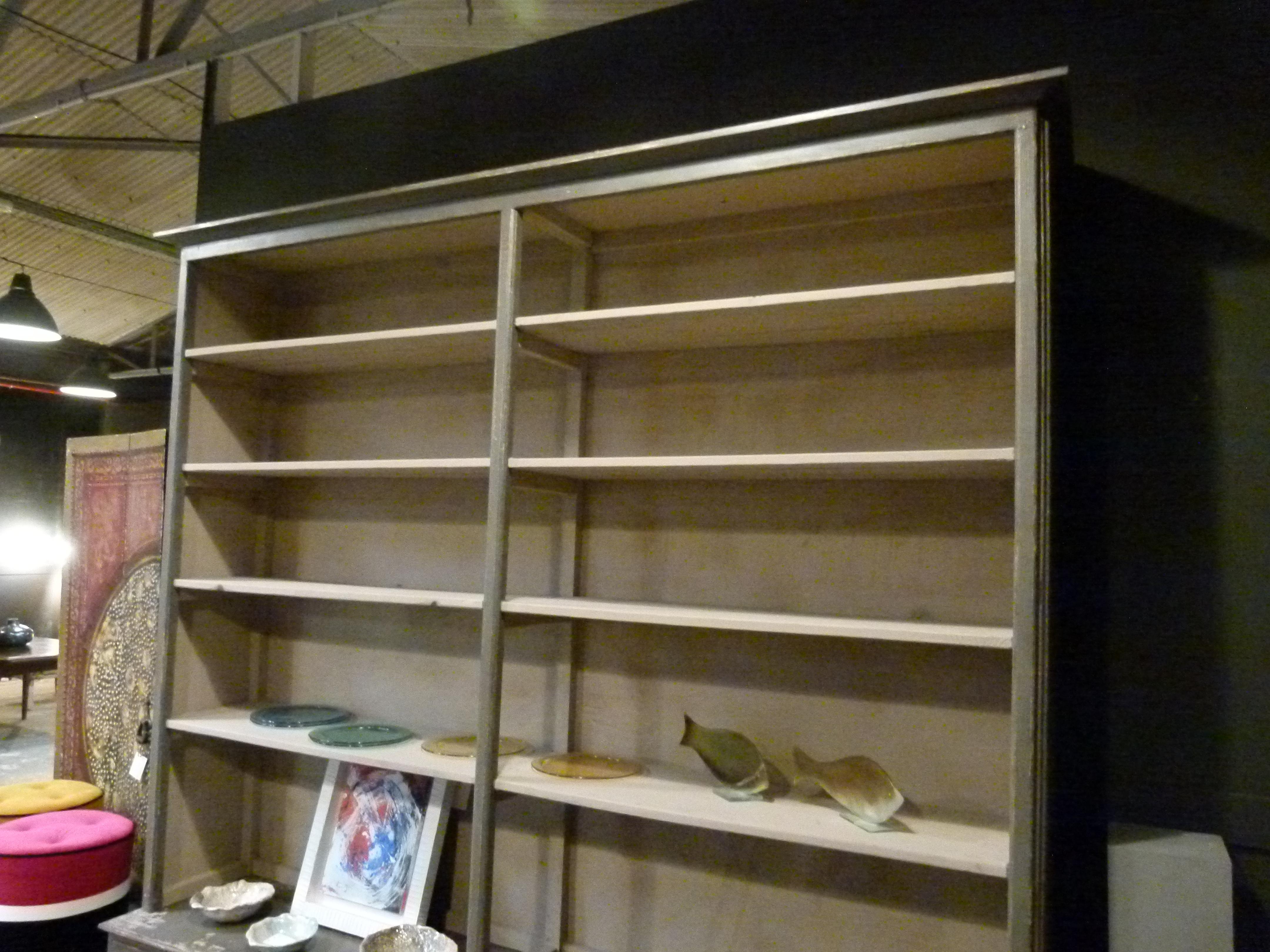Painted Large Store Shelf in Gray / Natural Wood
