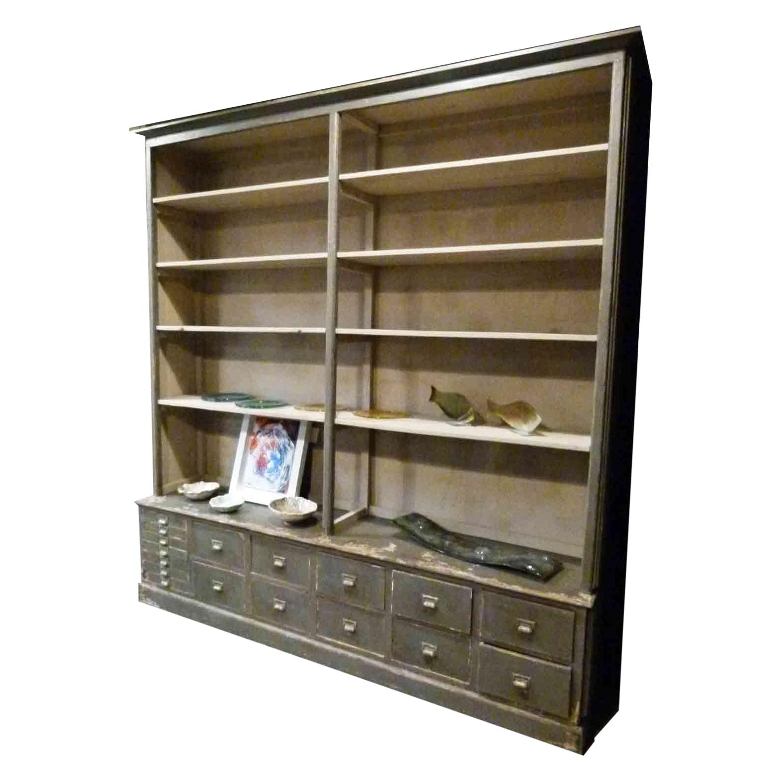 Large Store Shelf in Gray / Natural Wood