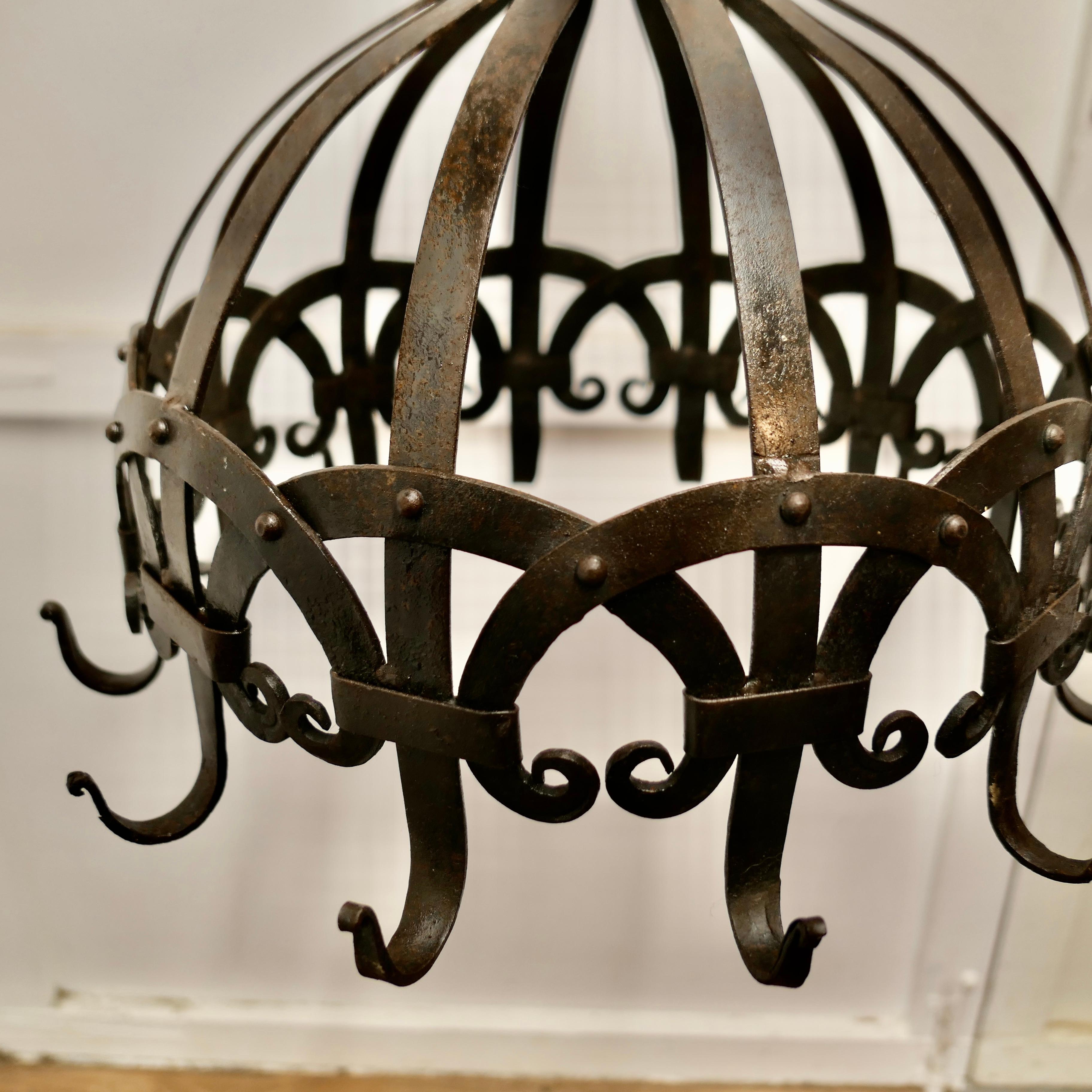 Large Strapwork Blacksmith Made Iron Game Hanger, Kitchen Utensils or Pot Hanger In Good Condition For Sale In Chillerton, Isle of Wight