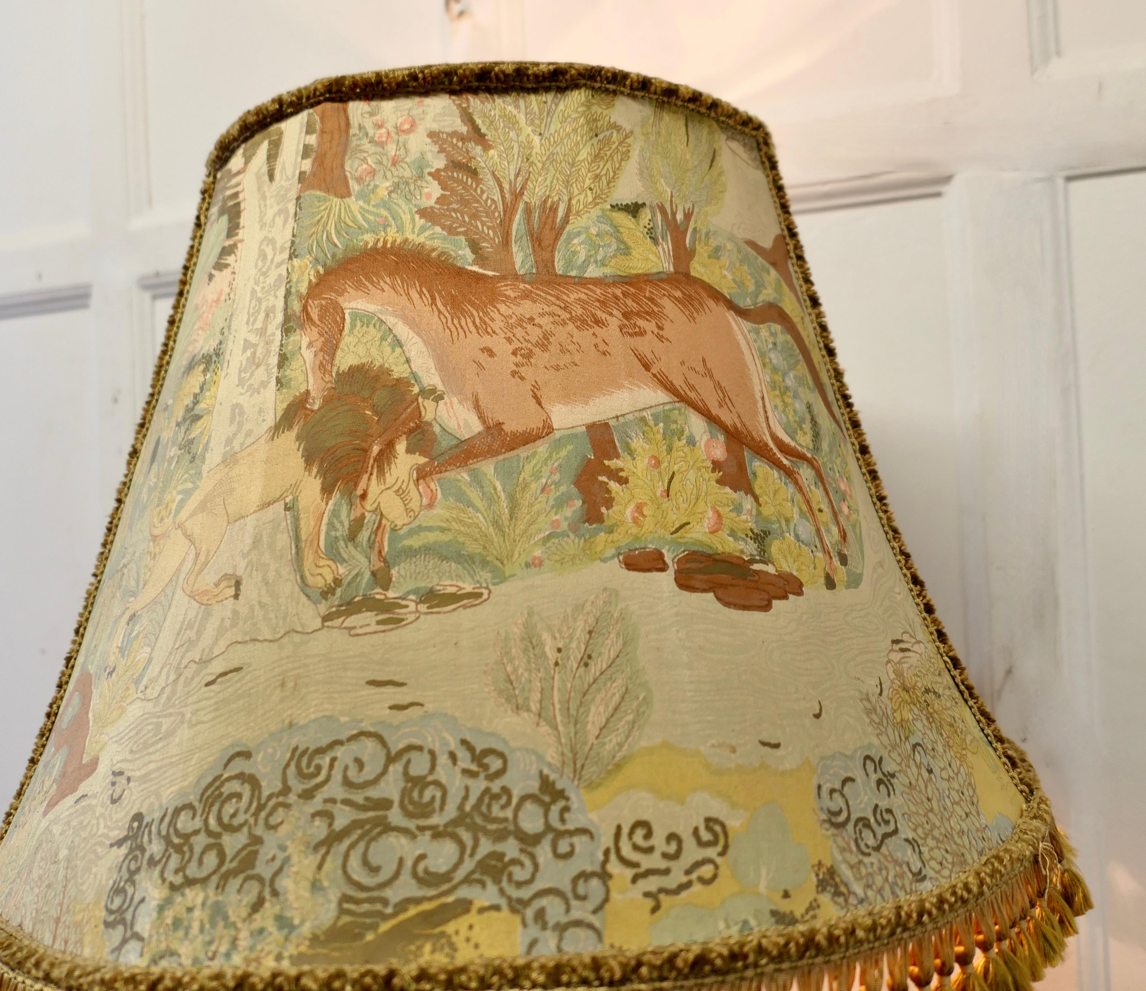Large Strapwork Iron Lamp with Jungle Lamp Shade For Sale 2