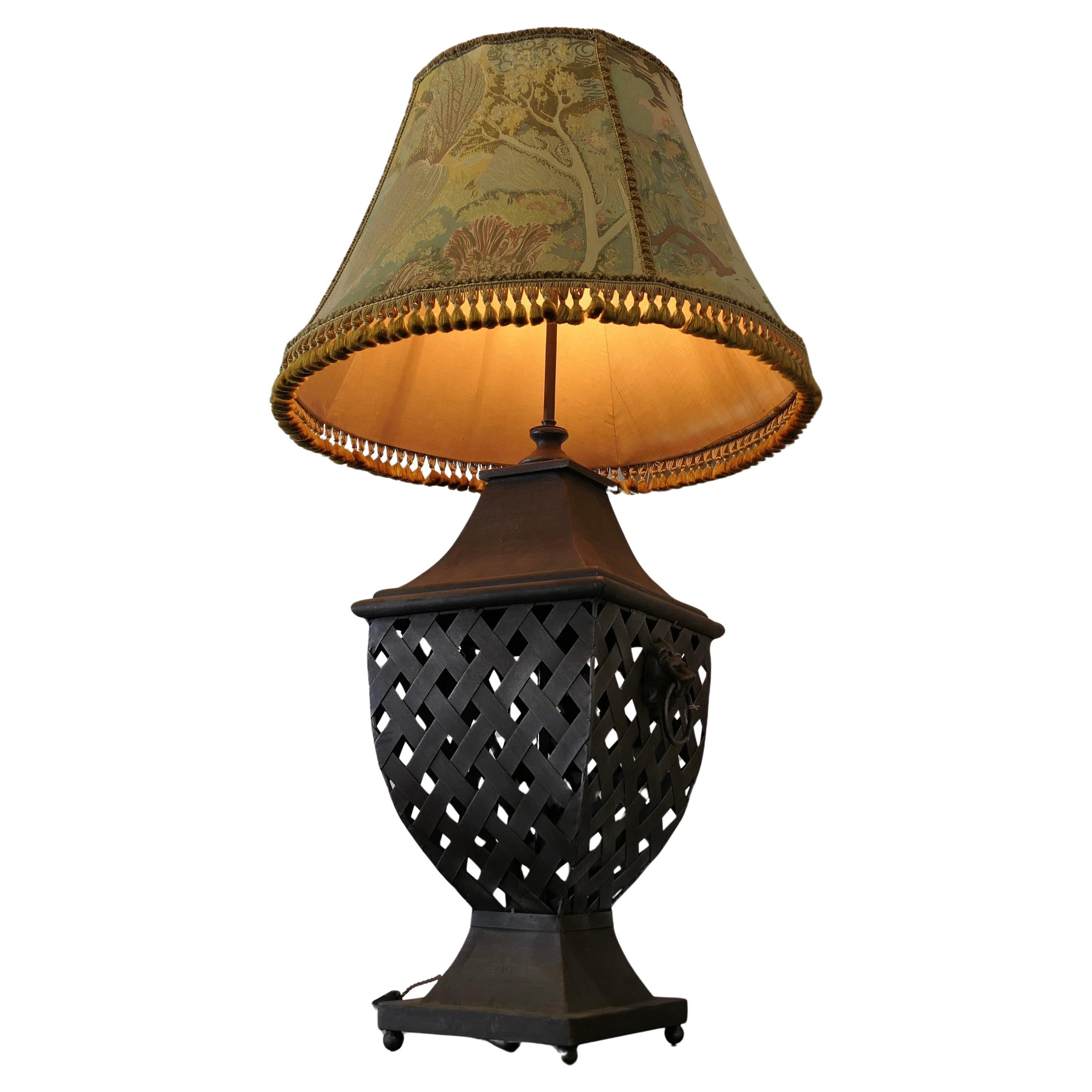 Large Strapwork Iron Lamp with Jungle Lamp Shade