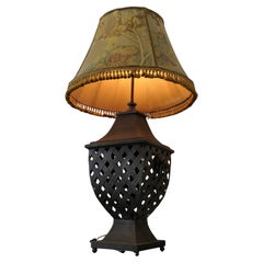 Large Strapwork Iron Lamp with Jungle Lamp Shade