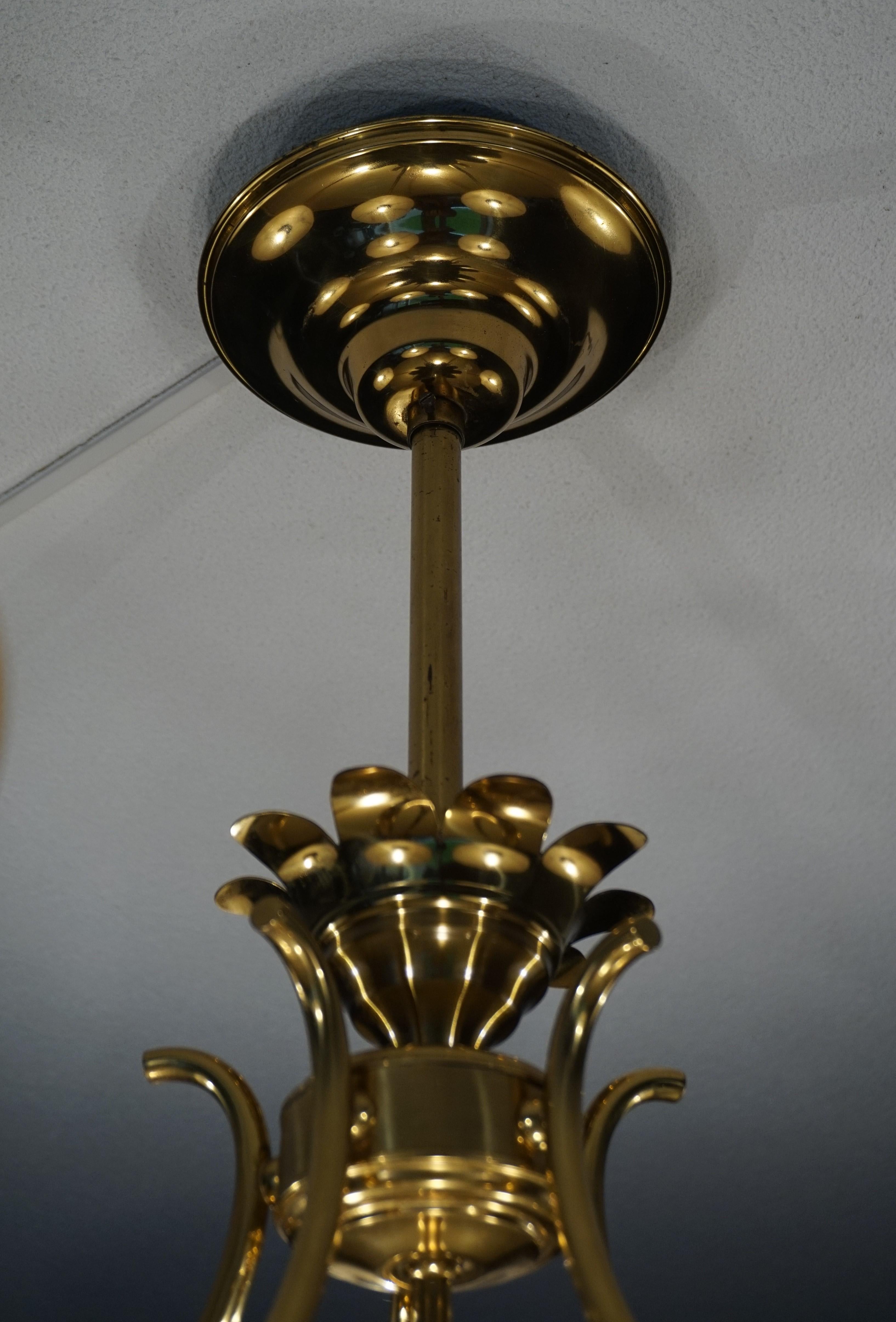 Large Striking Art Deco Style Glass Bronze & Brass Hollywood Regency Chandelier For Sale 4