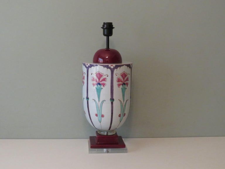 Large Striking Ceramic Lamp Base with Art Nouveau Inspired Floral ...