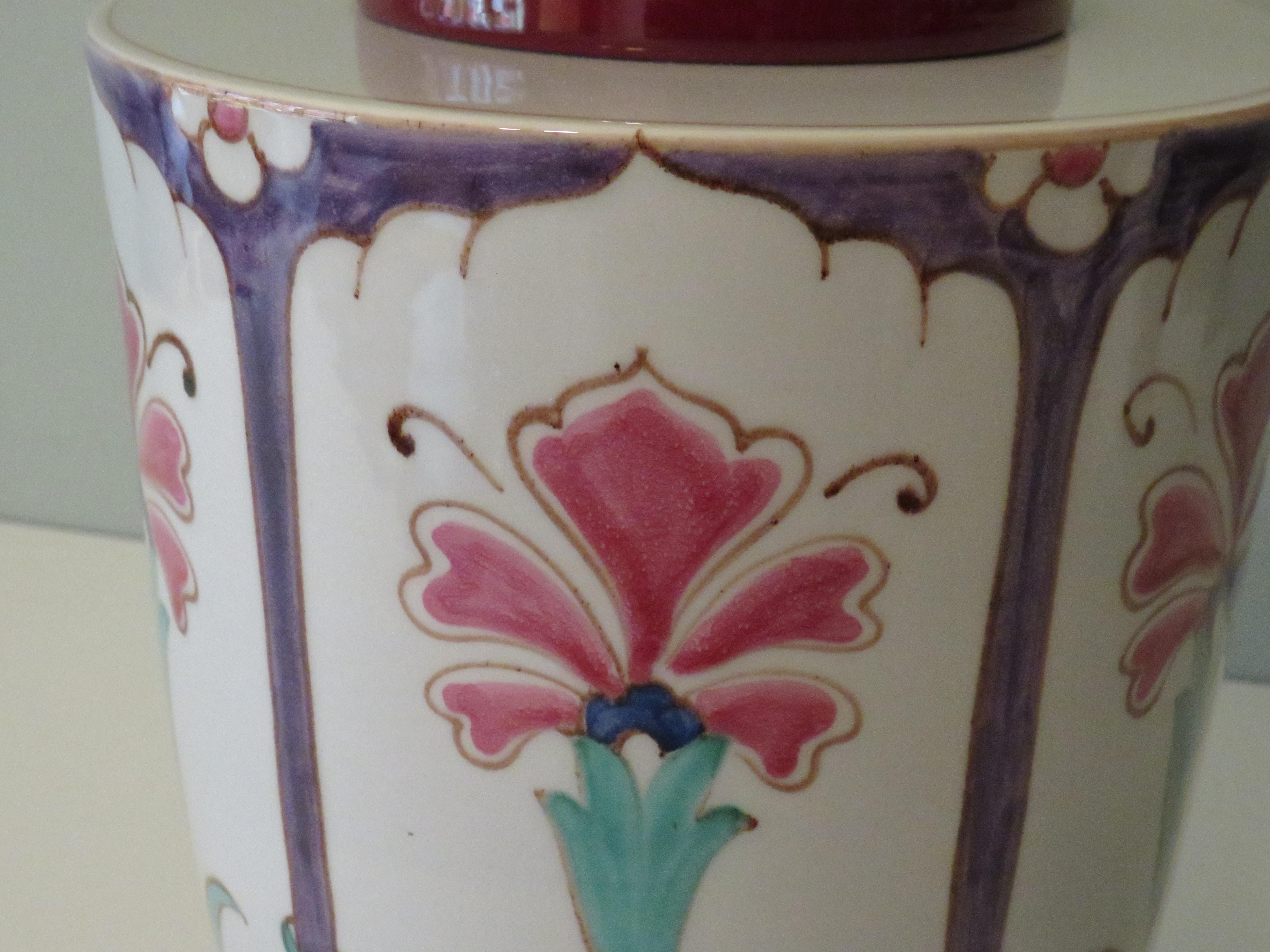 Céramique Grande base de lampe en céramique avec motif floral d'inspiration Art Nouveau, 1960 en vente