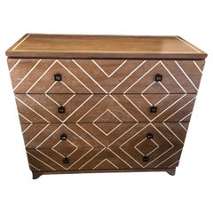 Large Striking Cerused Wood Chest of Drawers with Cream Geometric Inlay